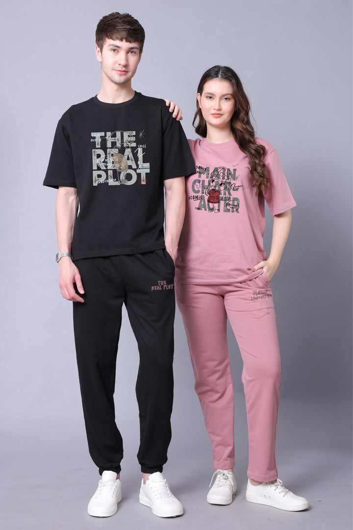 Lazy Lush Main Character Couple Co-Ord Set With Joggers (Pack of 2)