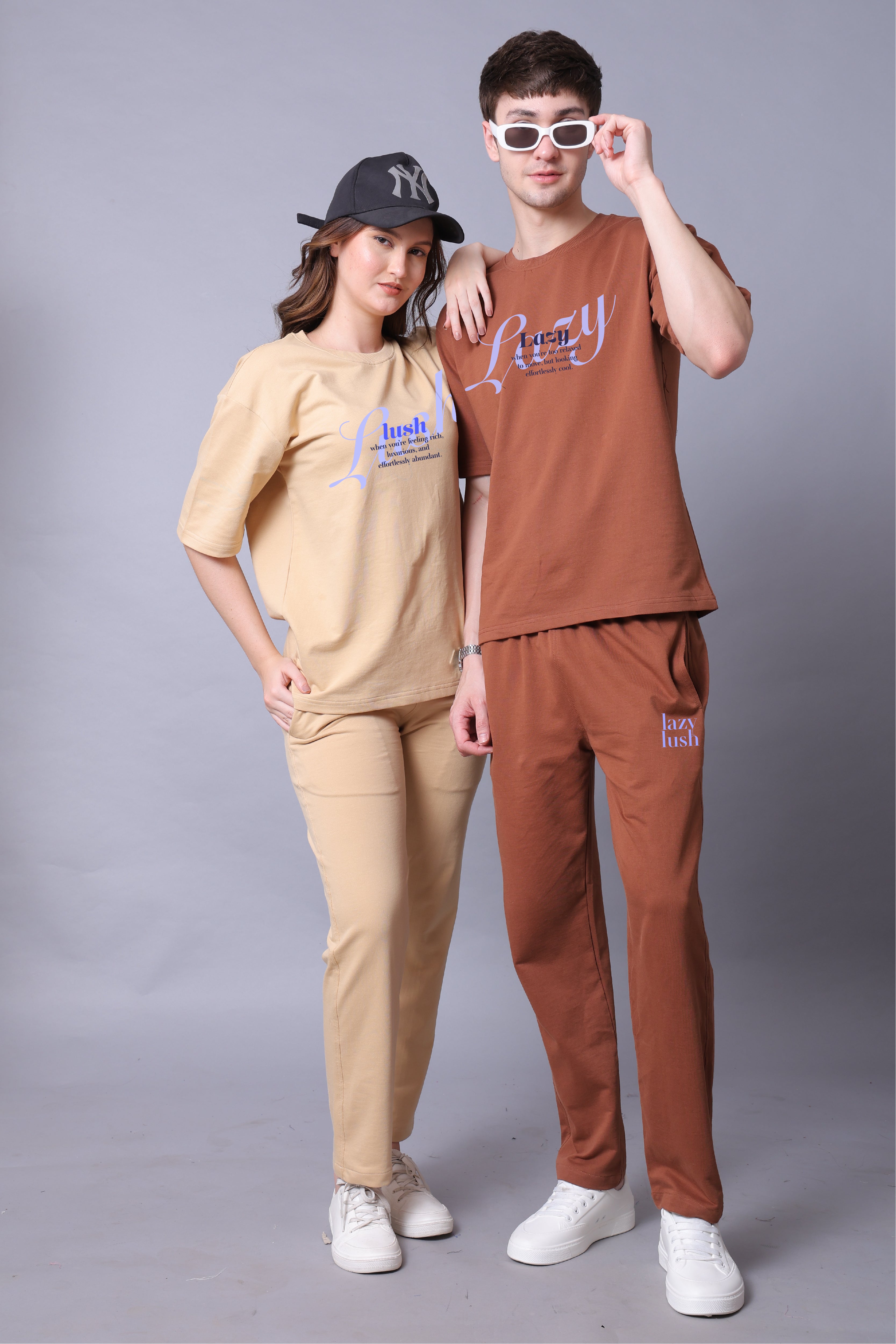 Lazy Lush Mood Couple Co-Ord Set With Joggers (Pack of 2)