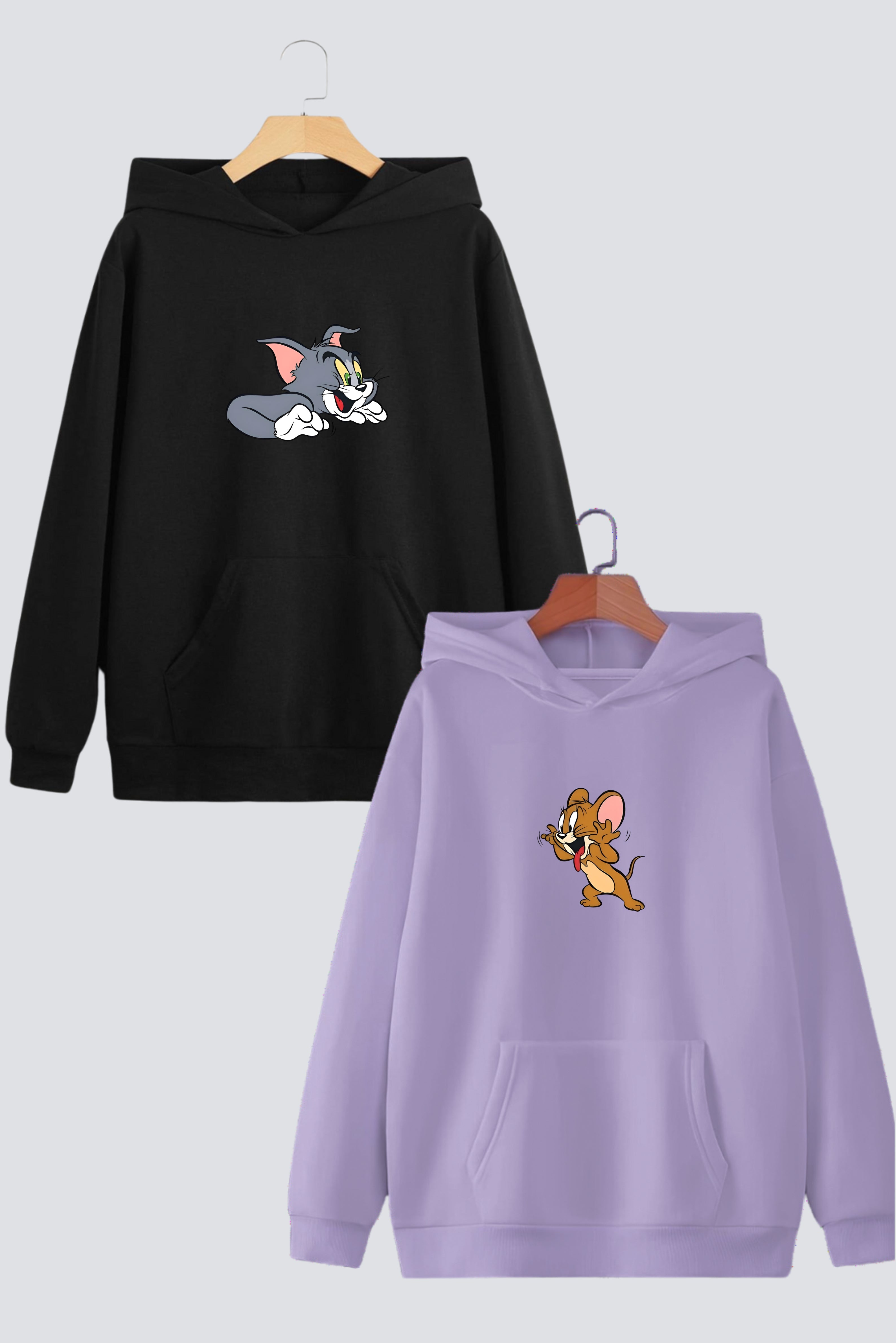 Classic Chase Black & Lilac Oversized Drop Shoulder Hoodies - Pack of 2