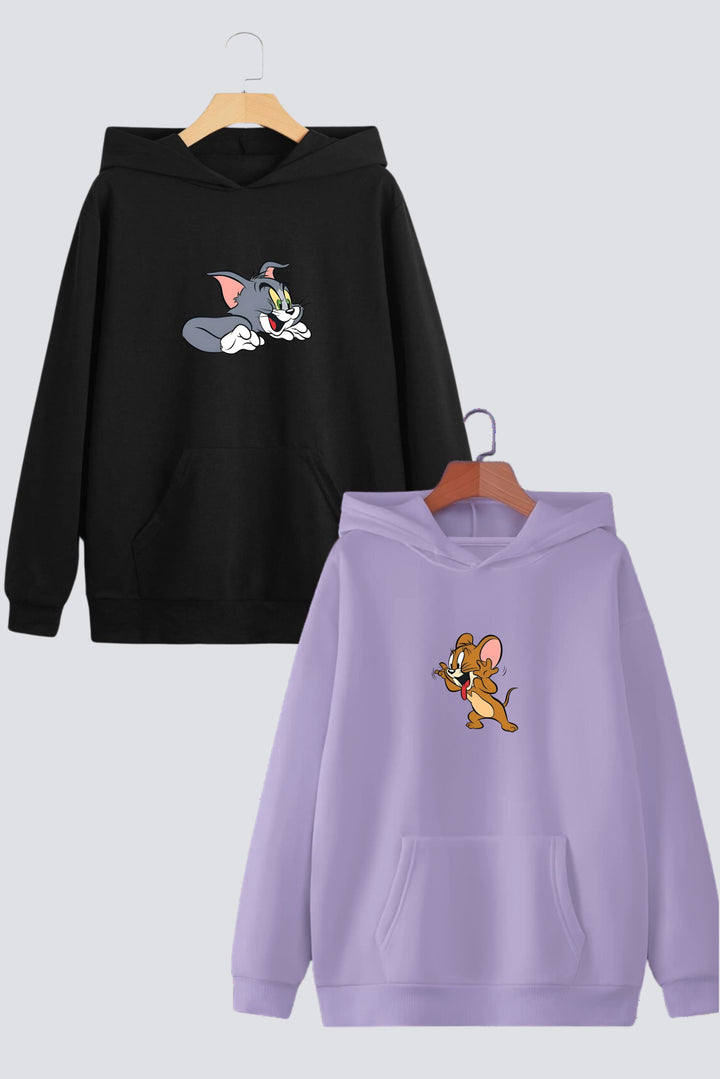 Classic Chase Black & Lilac Oversized Drop Shoulder Hoodies - Pack of 2