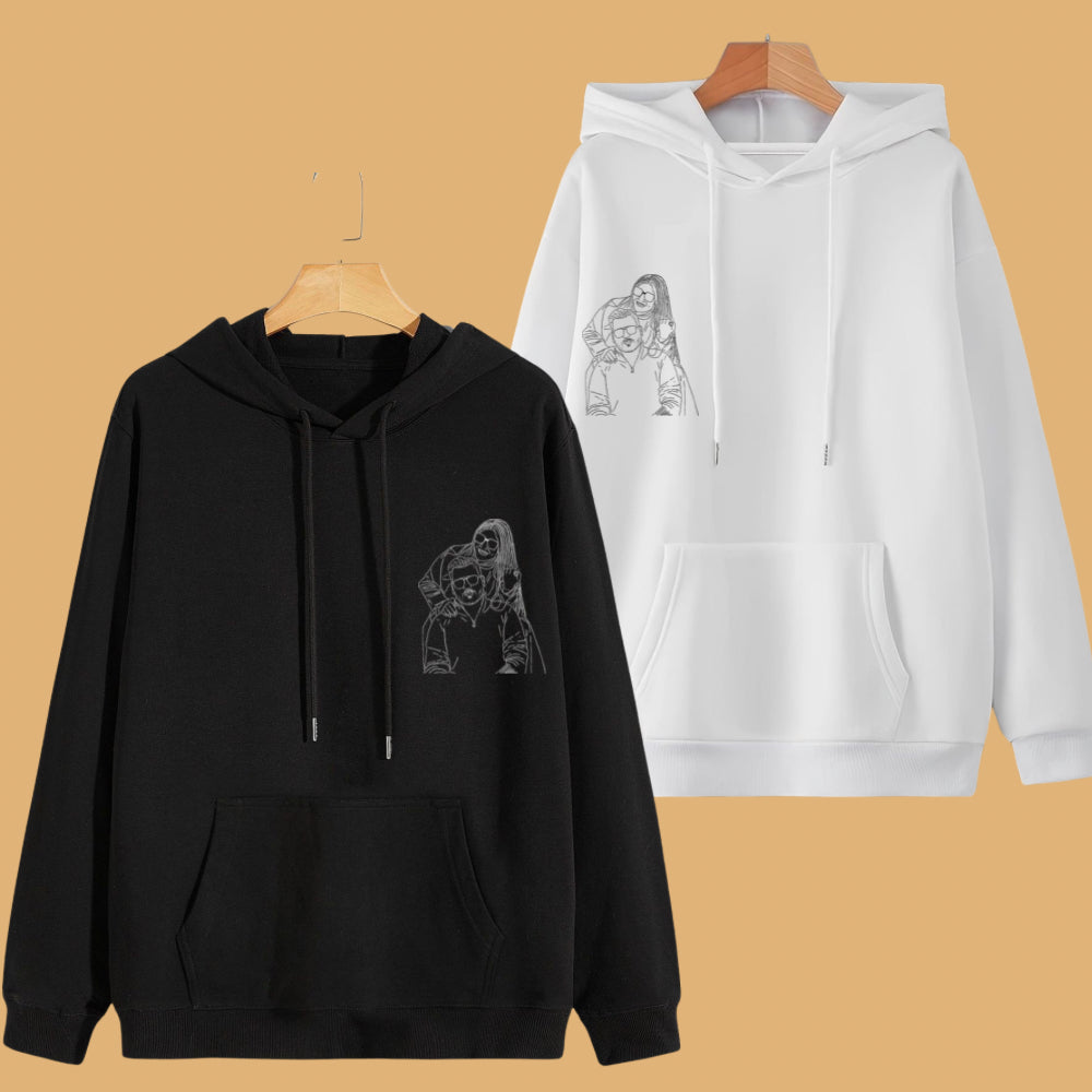 Customised Line Art Couple Oversized Drop shoulder Hoodies - Pack of 2