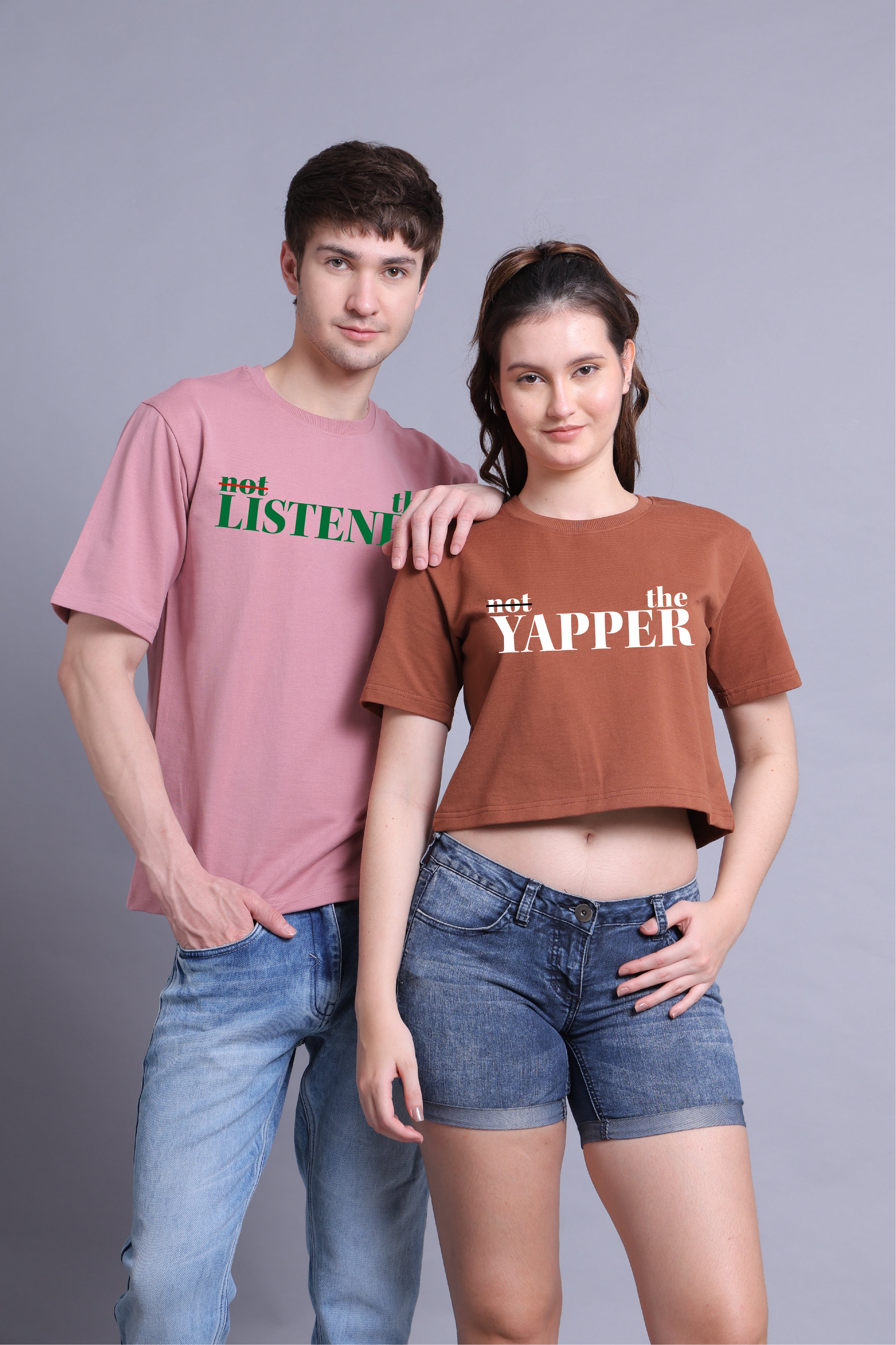 Listener & Yapper Drop Shoulder Tee and Crop Top - Pack of 2