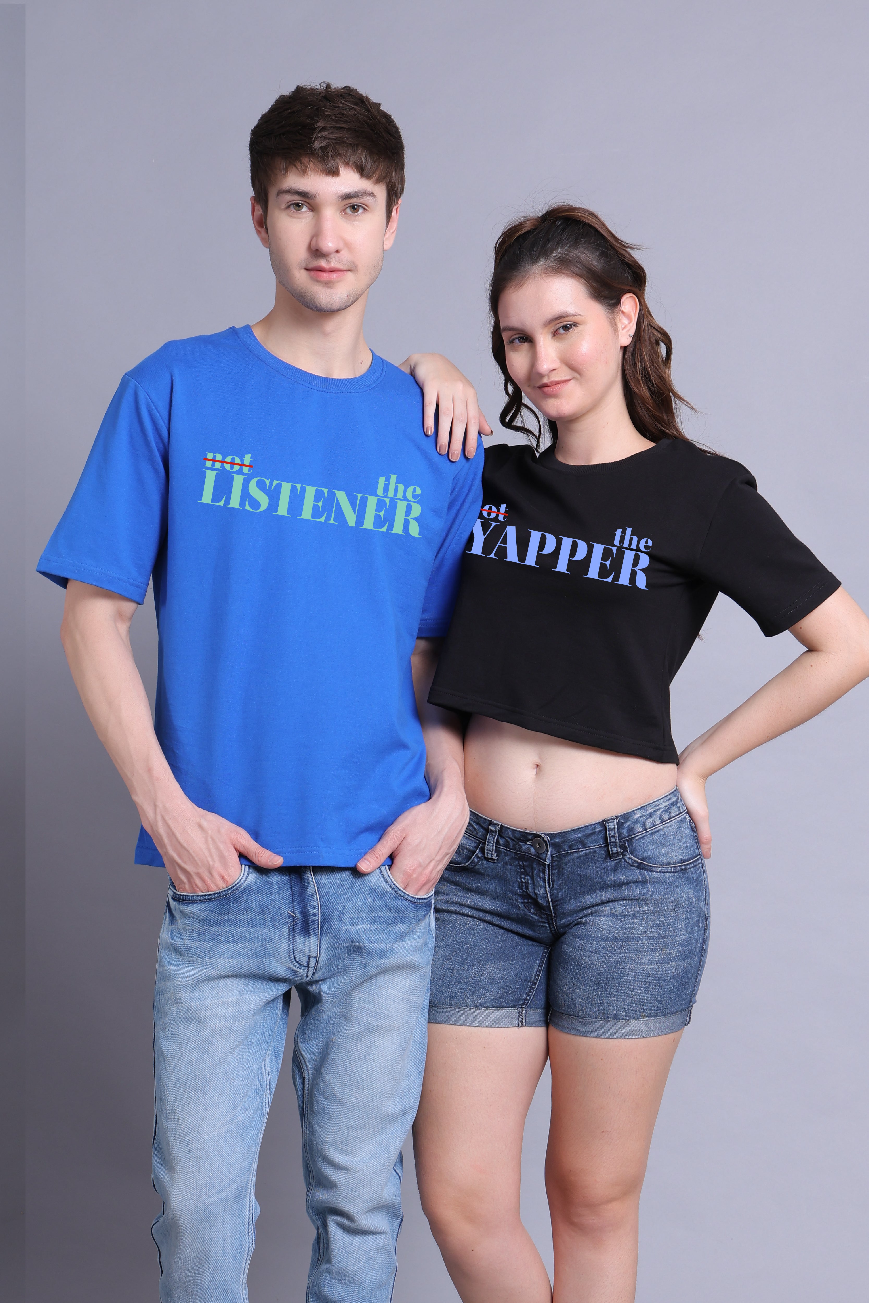 Listener & Yapper Drop Shoulder Tee and Crop Top - Pack of 2