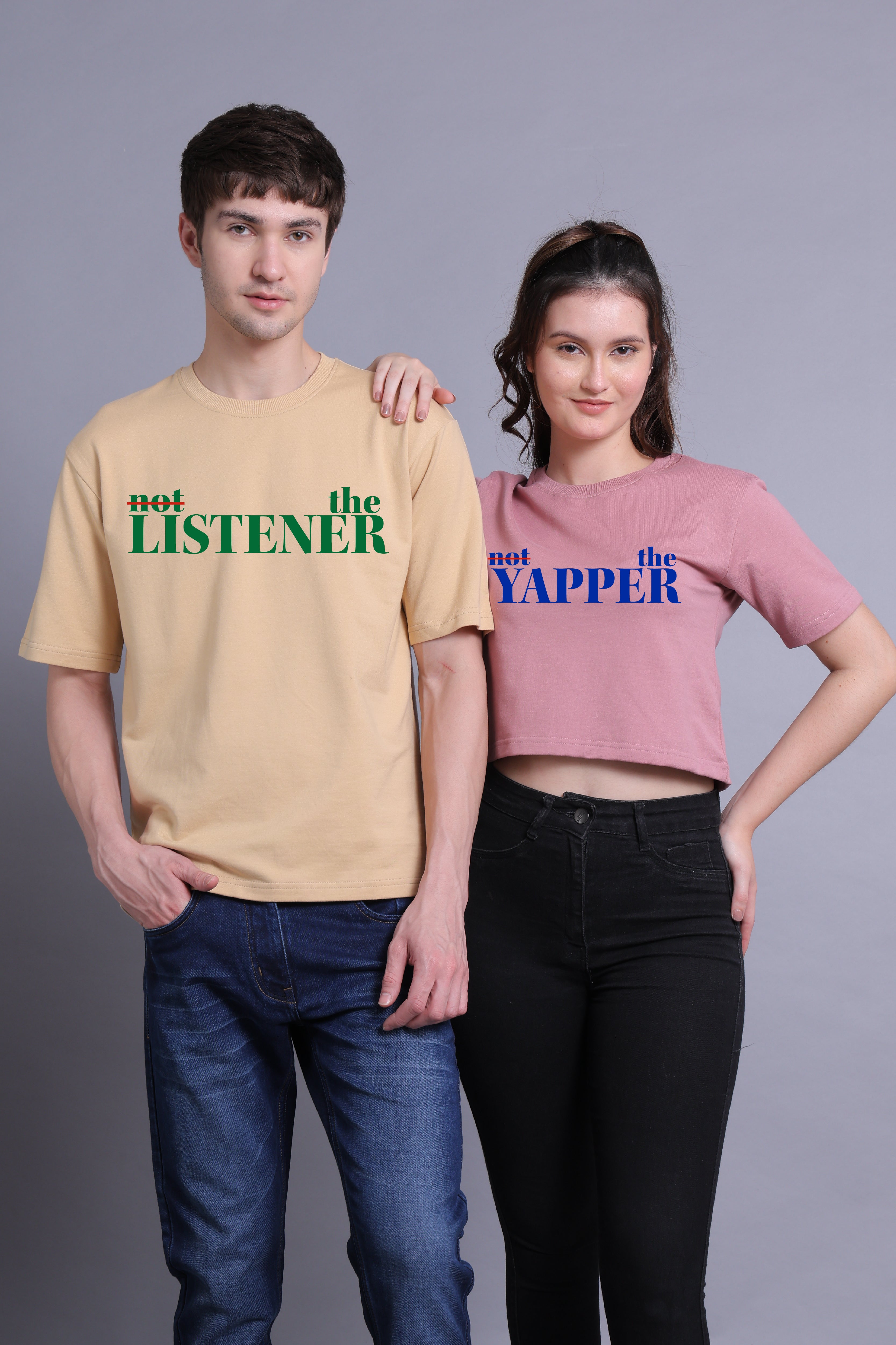 Listener & Yapper Drop Shoulder Tee and Crop Top - Pack of 2