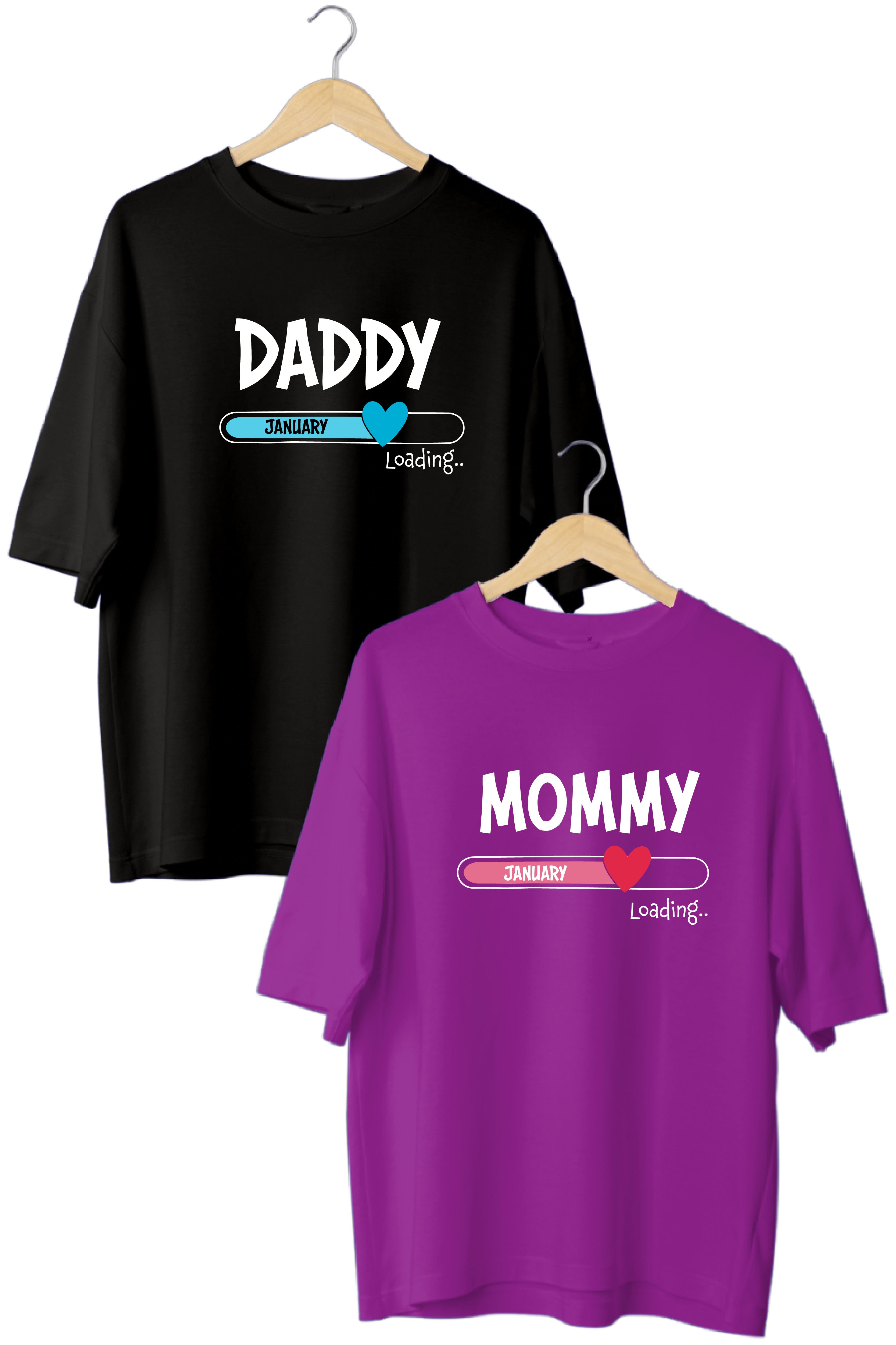 Mommy Daddy Oversized Couple T-Shirts (Pack of 2)