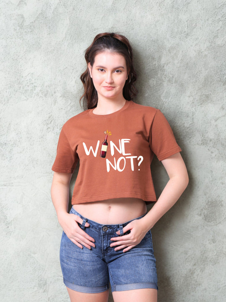 Wine Not Brown Crop Top