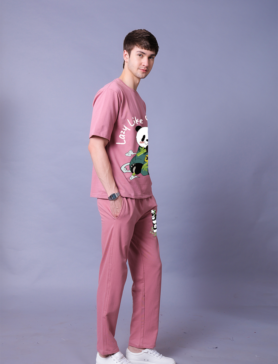 Lazy Like A Panda Men Co-Ord Set - Oversized Tee With Jogger