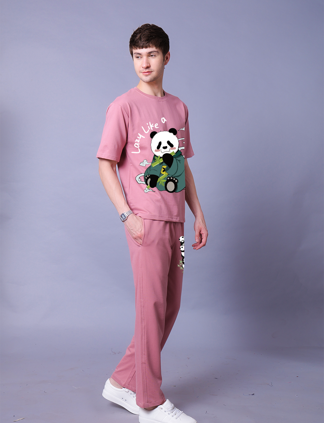 Lazy Like A Panda Men Co-Ord Set - Oversized Tee With Jogger