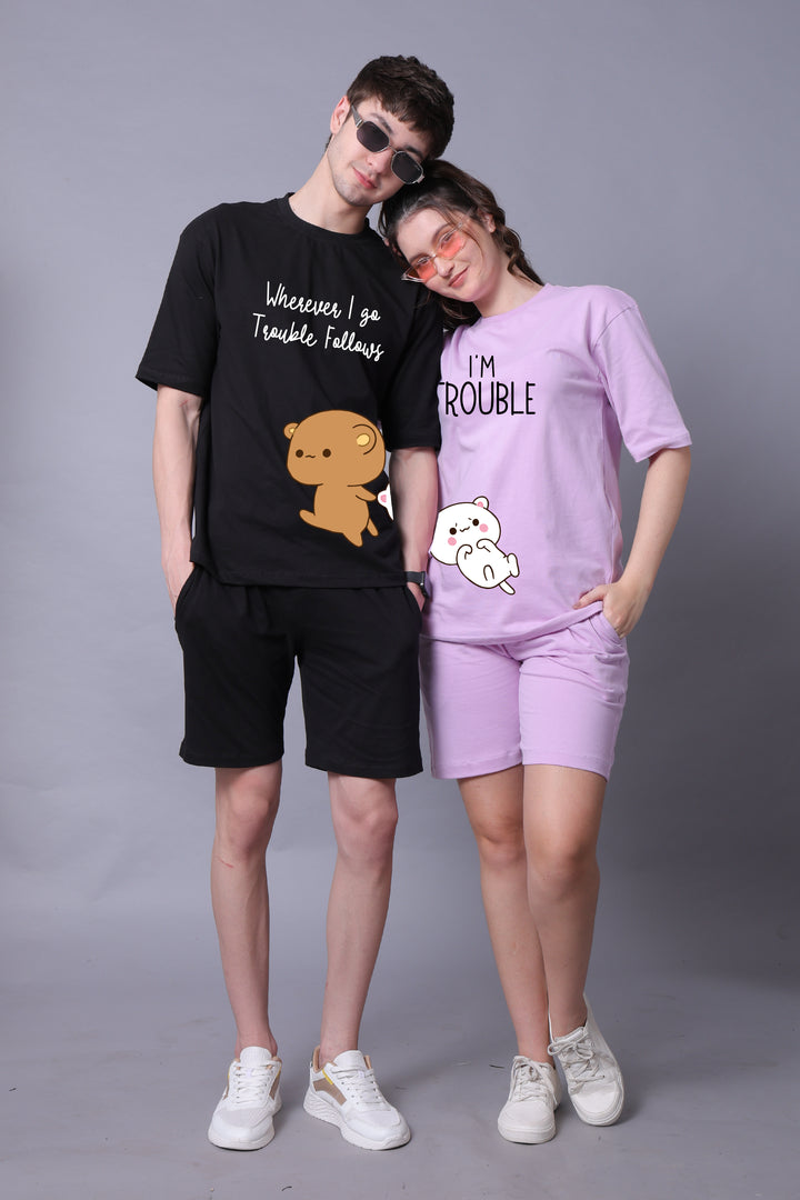 Playful Partners: 'Trouble Duo' Oversized Couple T-Shirts (Pack of 2)