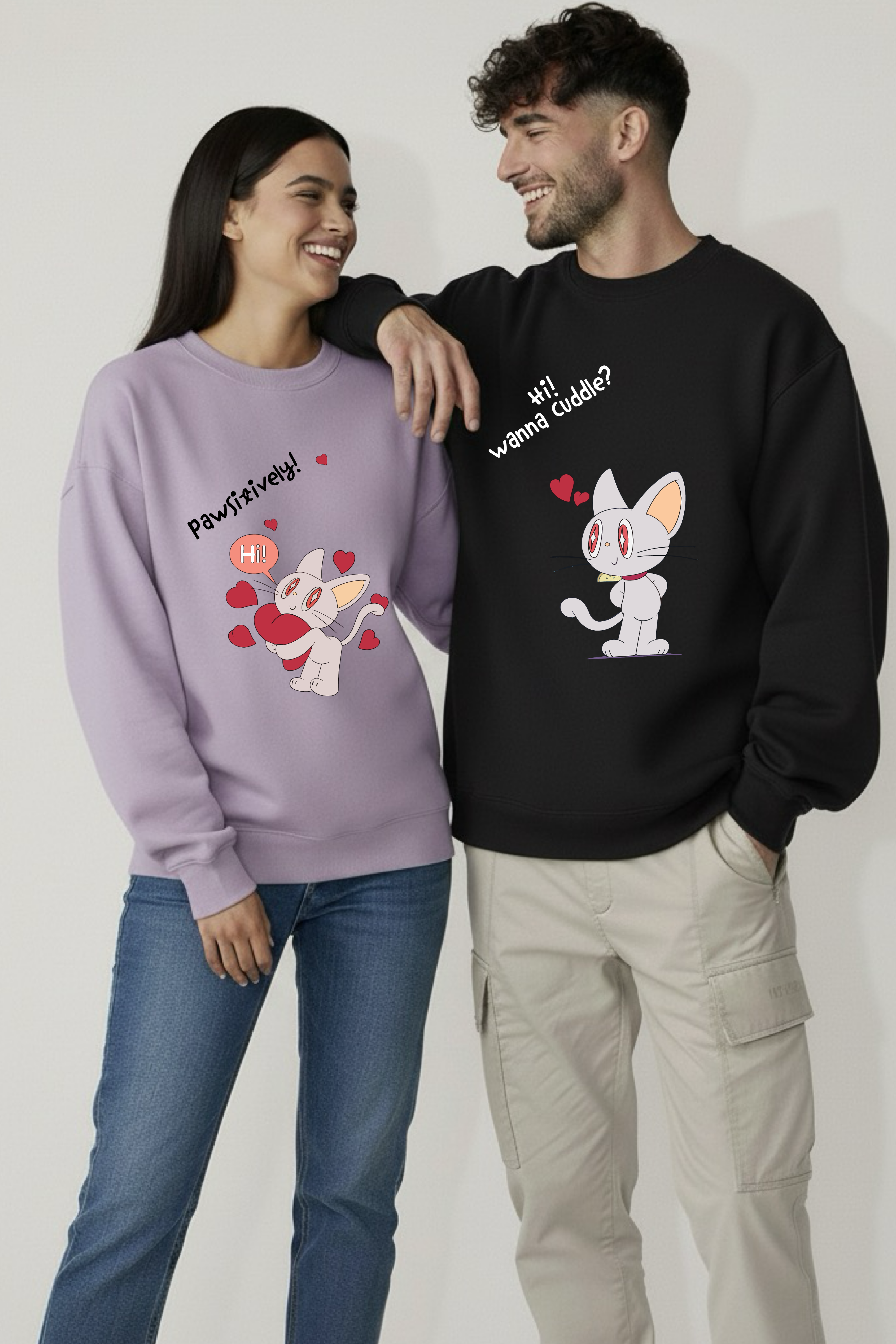 Positively Cat  Sweatshirt Unisex Sweatshirts - Pack of 2