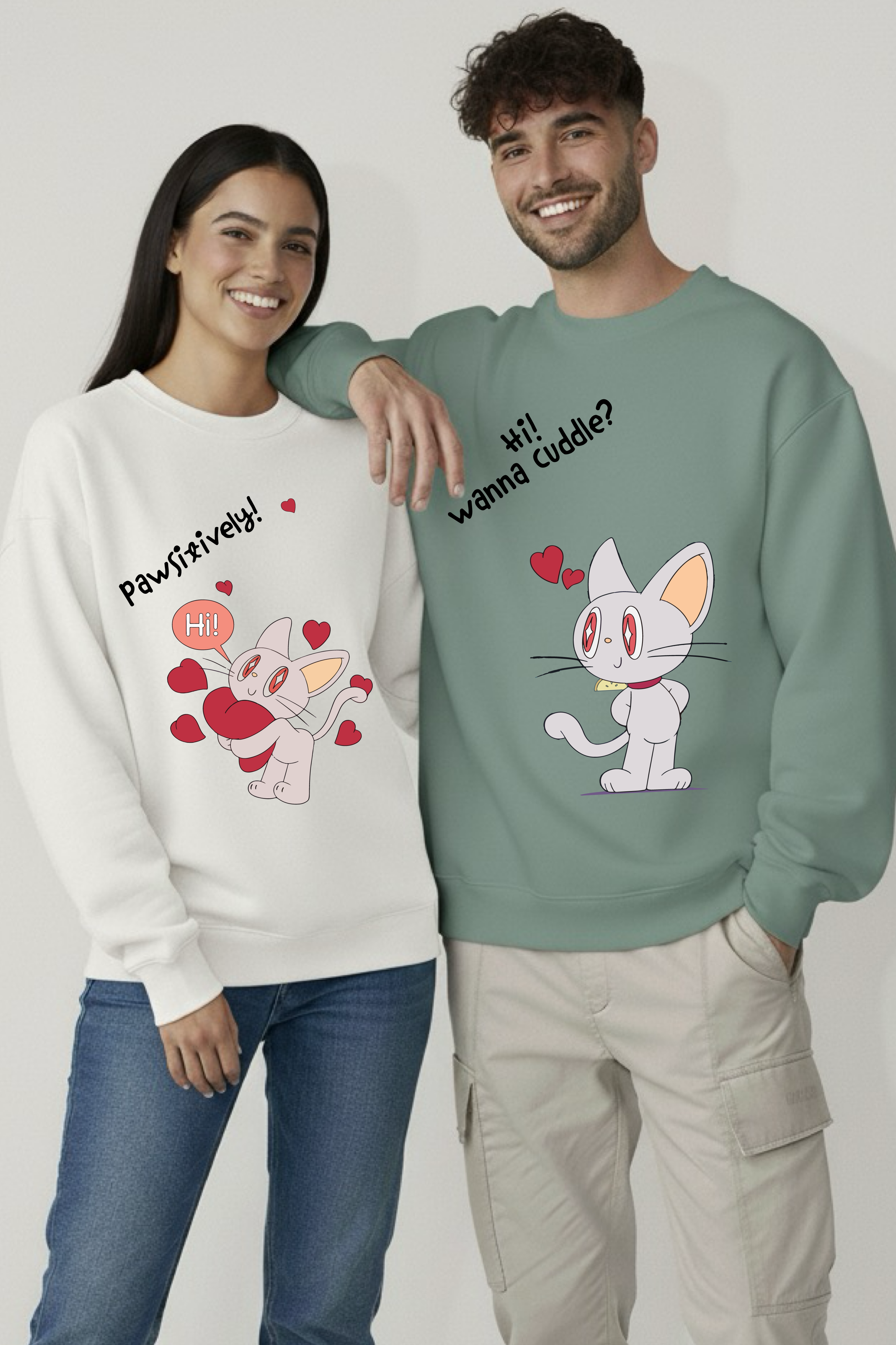 Positively Cat  Sweatshirt Unisex Sweatshirts - Pack of 2