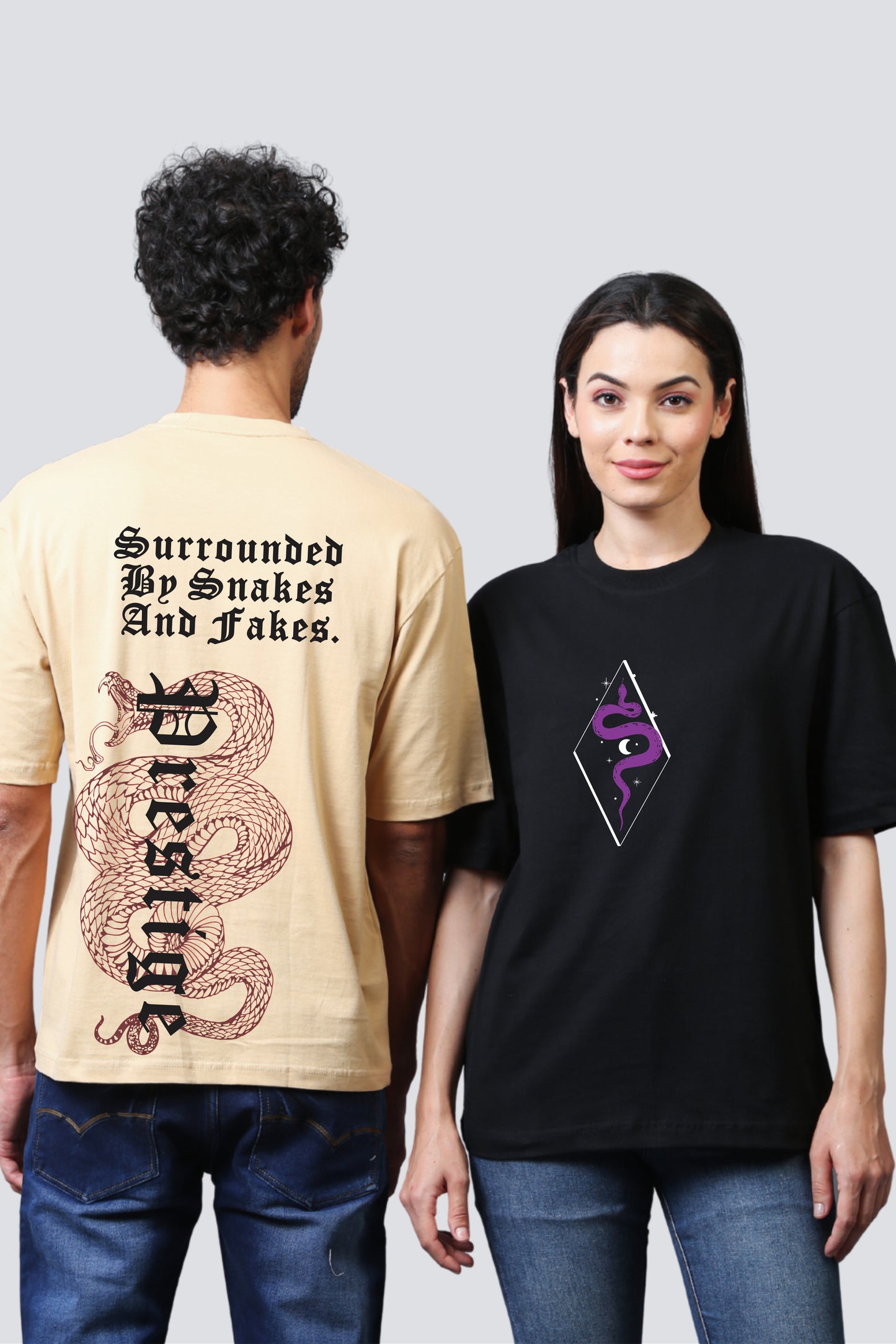 Snakes and Fakes Oversized Couple T-Shirts (Pack of 2)