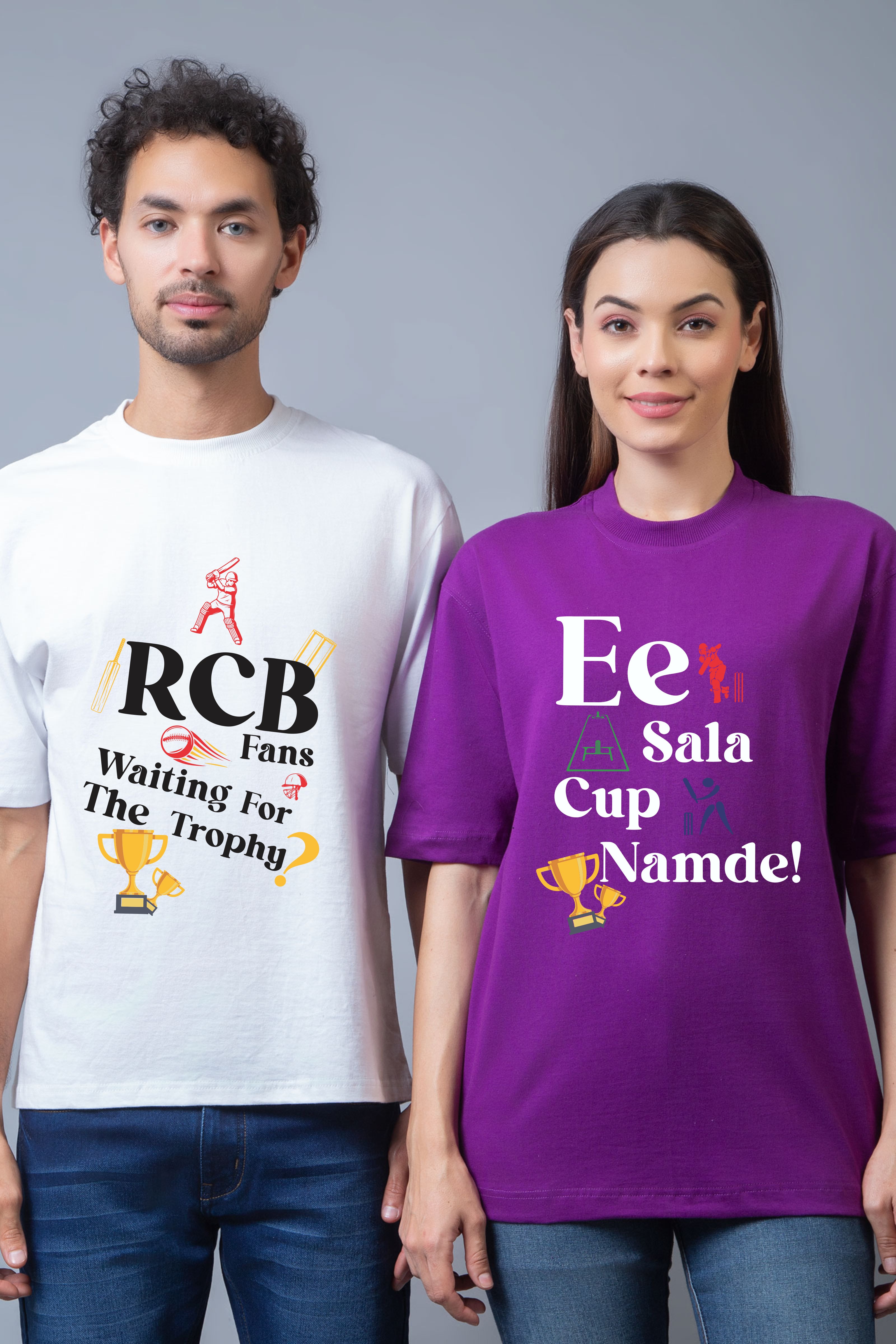 RCB Fan Couple Oversized Tees - Pack of 2