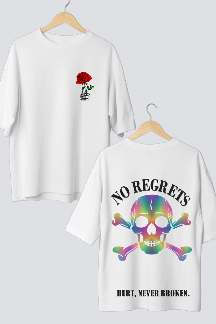Unisex "No Regrets" Rainbow Print Oversized Unisex Tee
