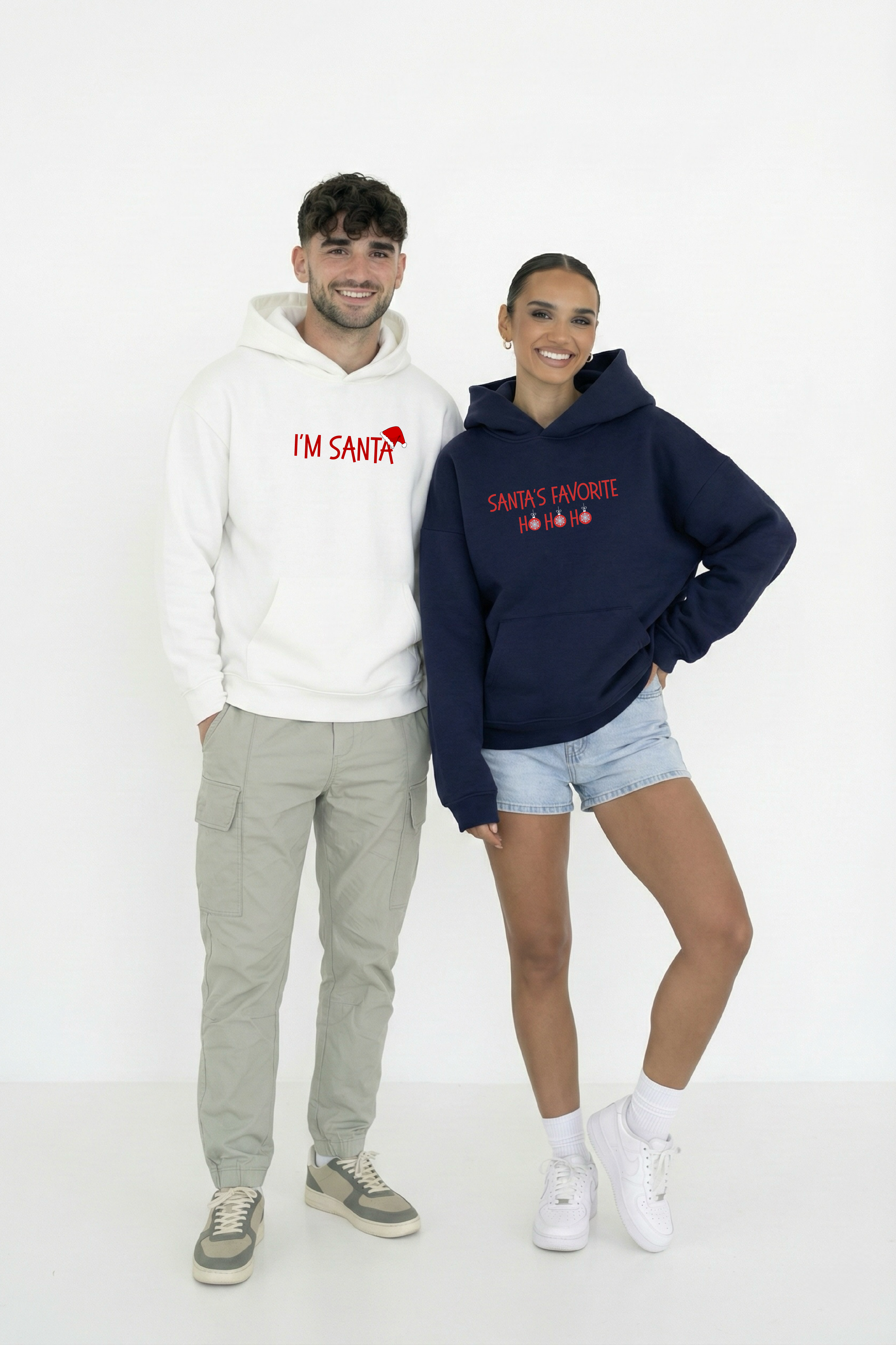 Santa’s Favorite Couple Oversized Drop Shoulder Hoodies - Pack of 2
