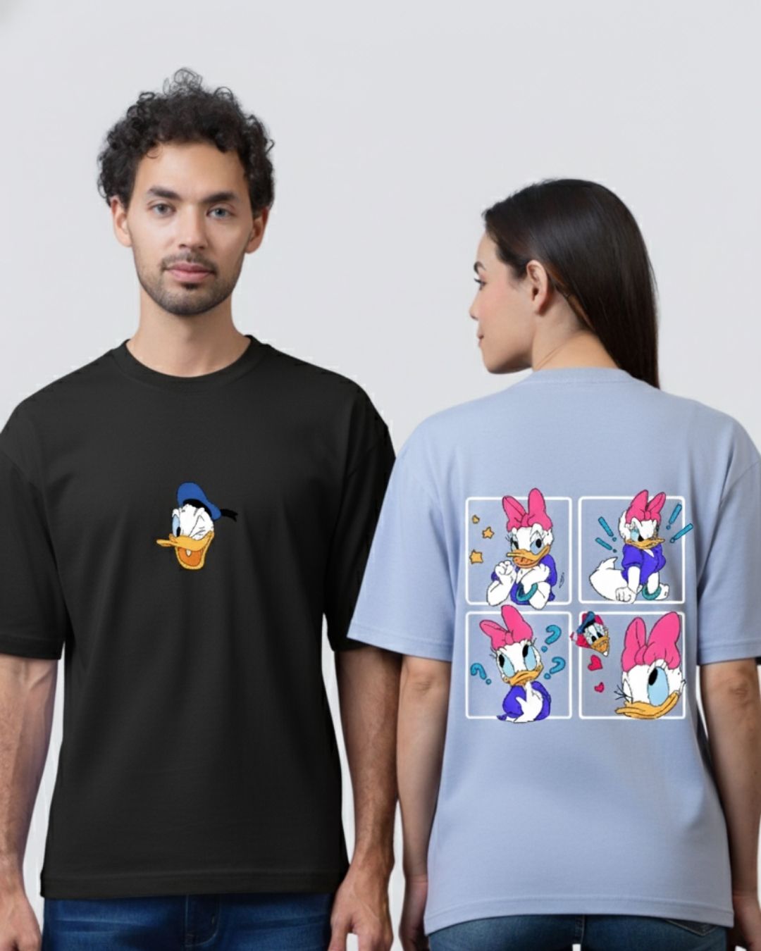 Duck Duo Black & Blue Oversized Couple T-Shirts (Pack of 2)