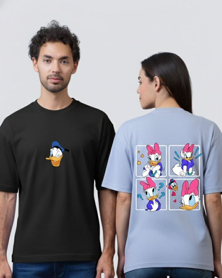 Duck Duo Black & Blue Oversized Couple T-Shirts (Pack of 2)