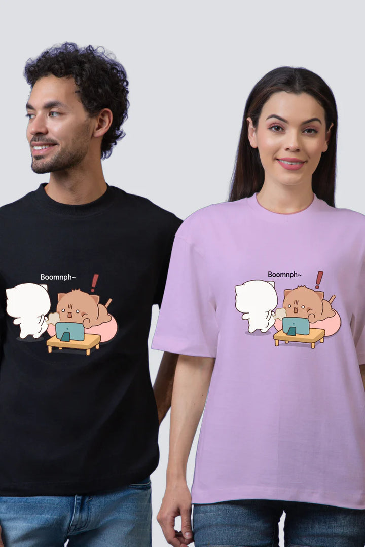 Comical Comfort Black & Lilac Oversized Couple T-Shirts (Pack of 2)