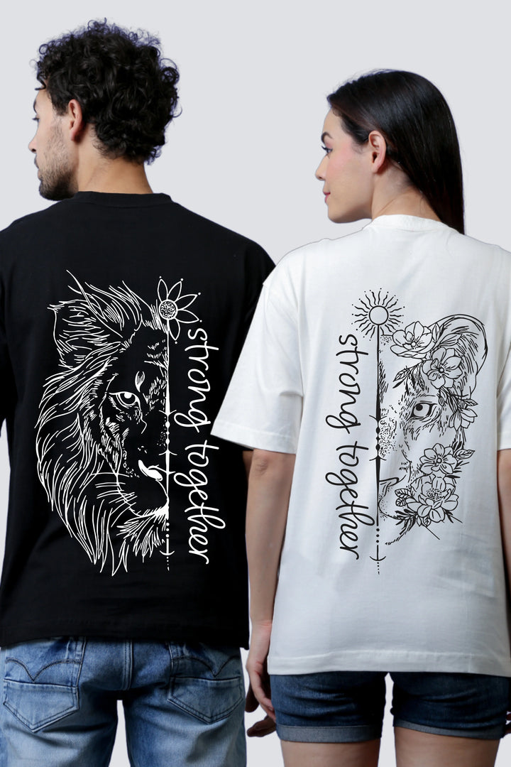 Strong Together White & Black Oversized Couple T-Shirts (Pack of 2)