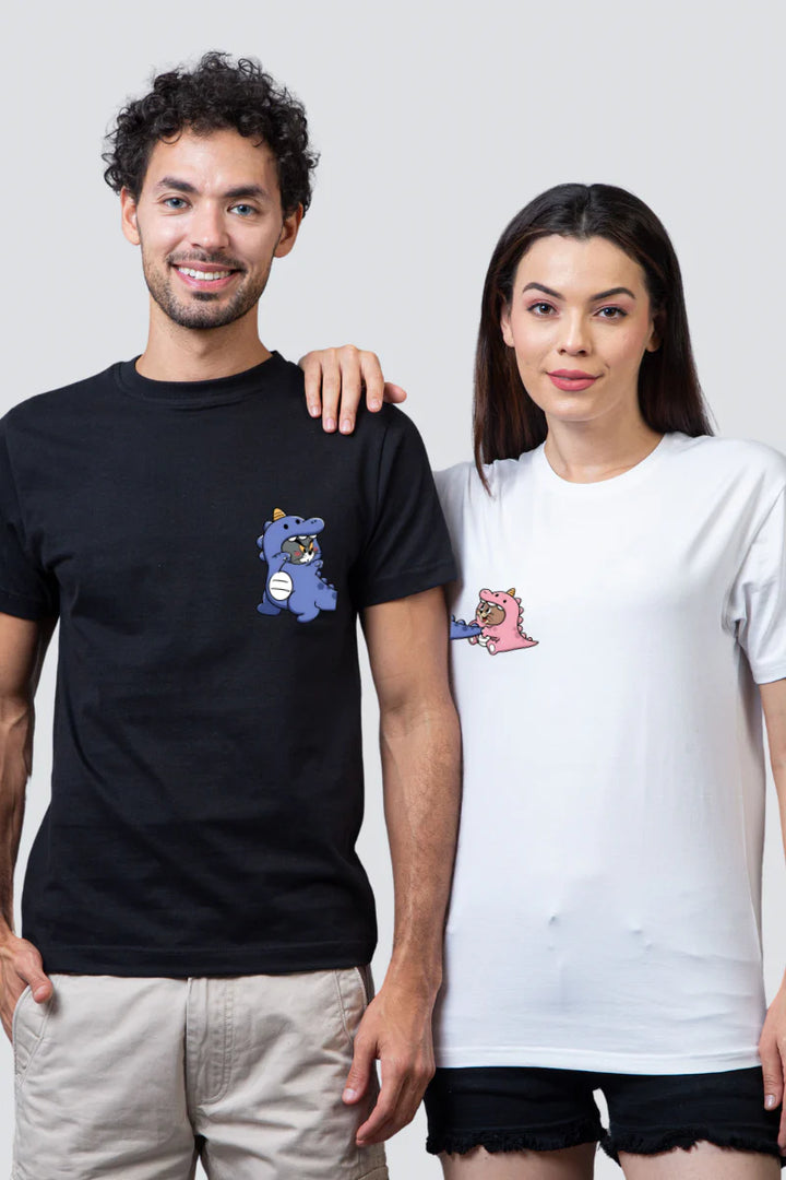 Dino Tom Black & White Oversized Couple T-Shirts (Pack of 2)