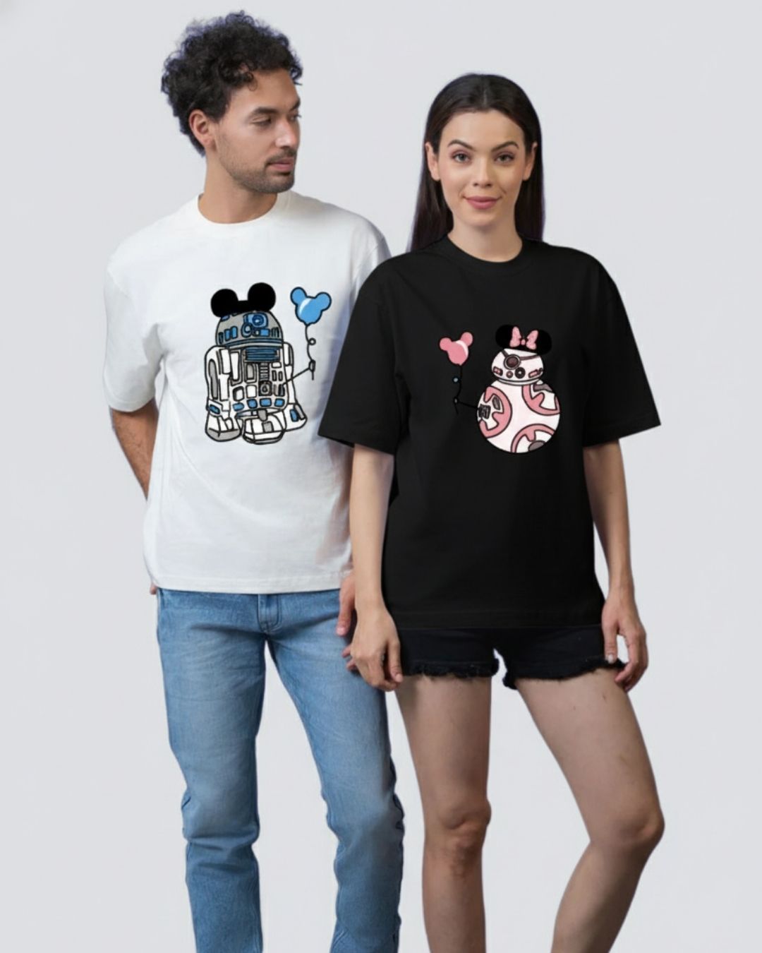 Animated Love: Mickey & Minnie Oversized Couple T-Shirts (Pack of 2)