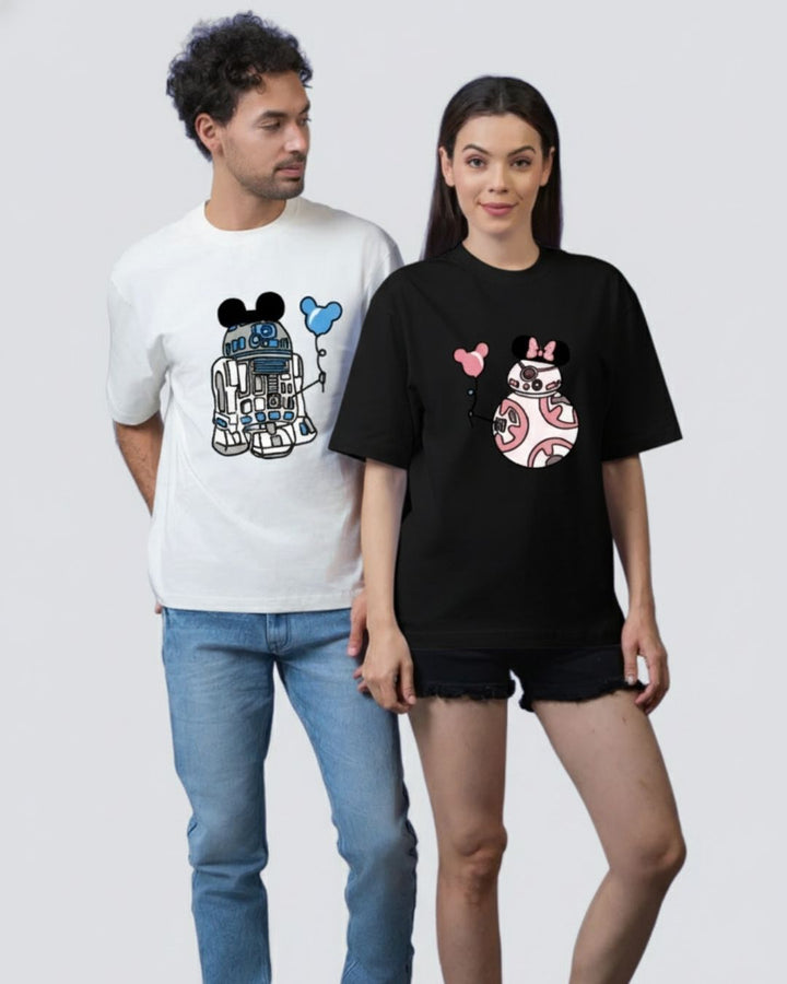 Animated Love: Mickey & Minnie Oversized Couple T-Shirts (Pack of 2)