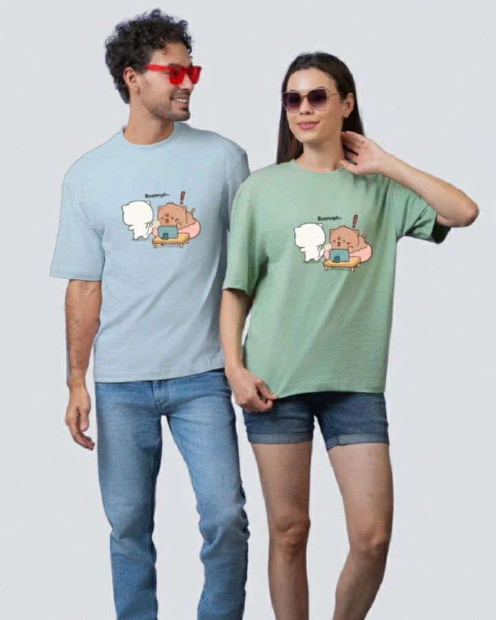Comical Comfort Pastel Blue & Green Oversized Couple T-Shirts (Pack of 2)