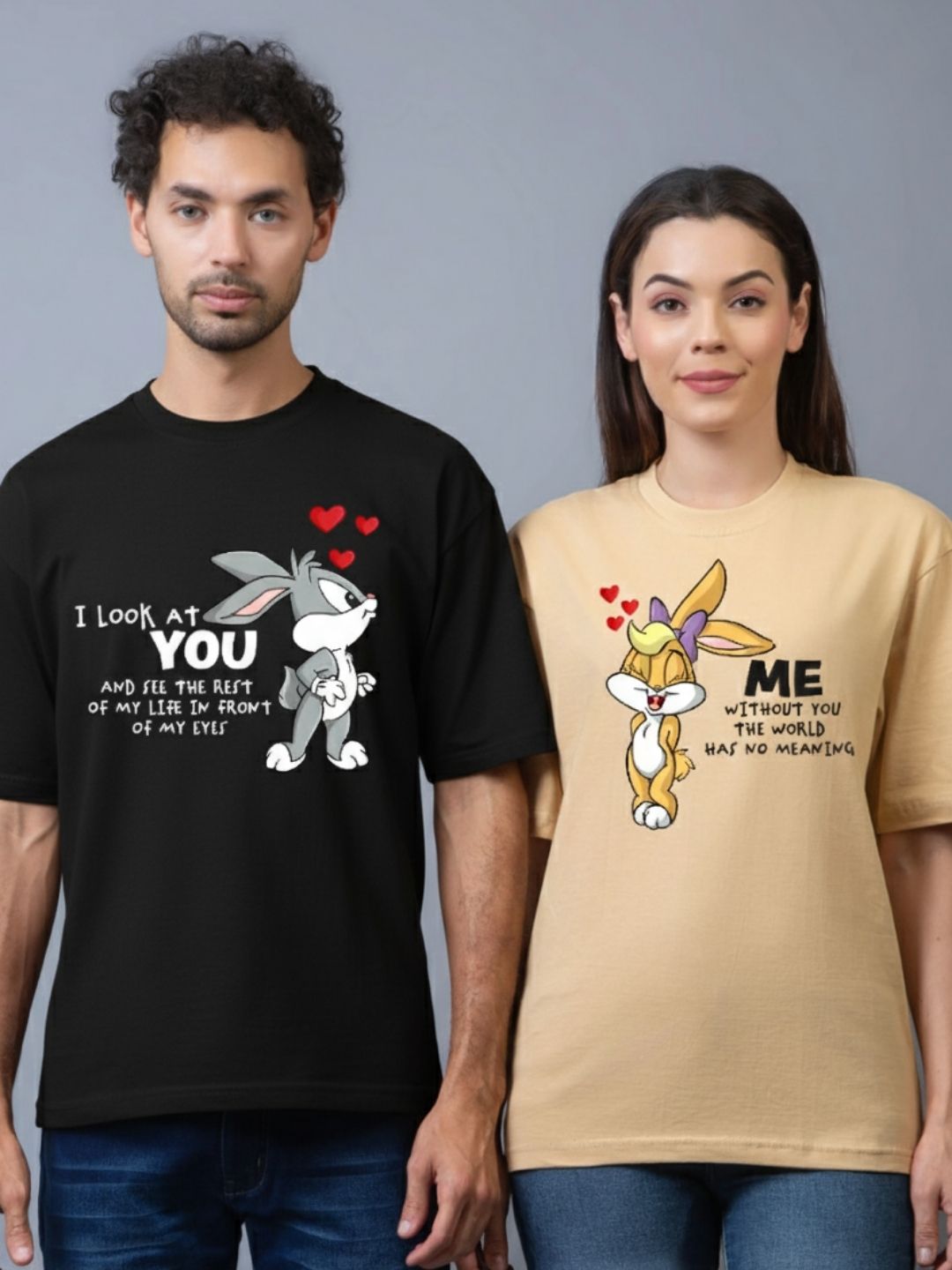 Bunny Love Oversized Couple T-Shirts (Pack of 2)
