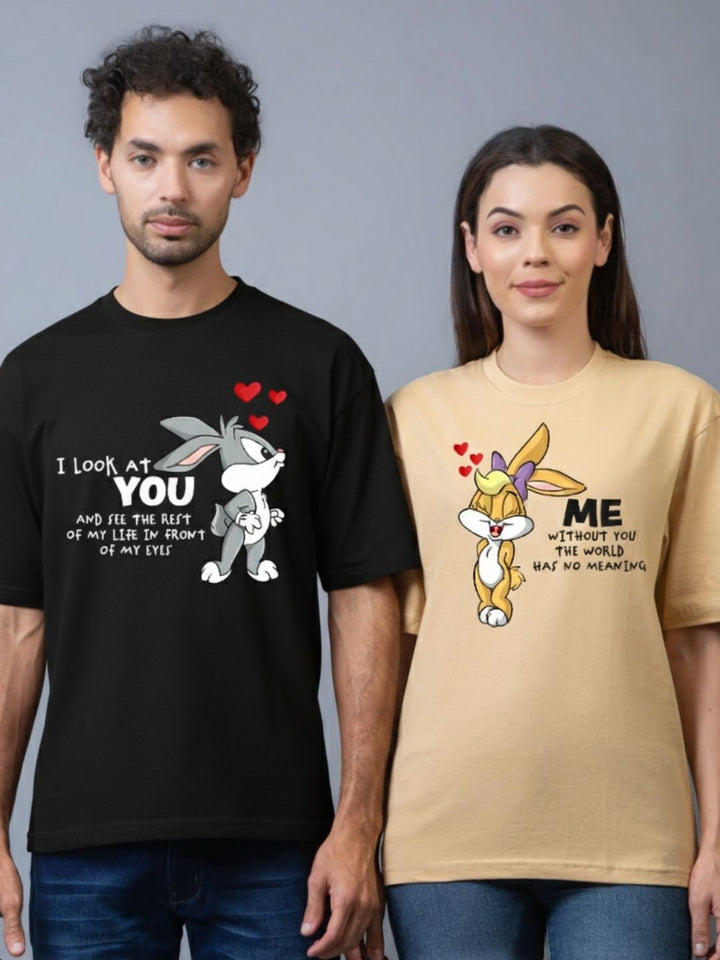 Bunny Love Oversized Couple T-Shirts (Pack of 2)