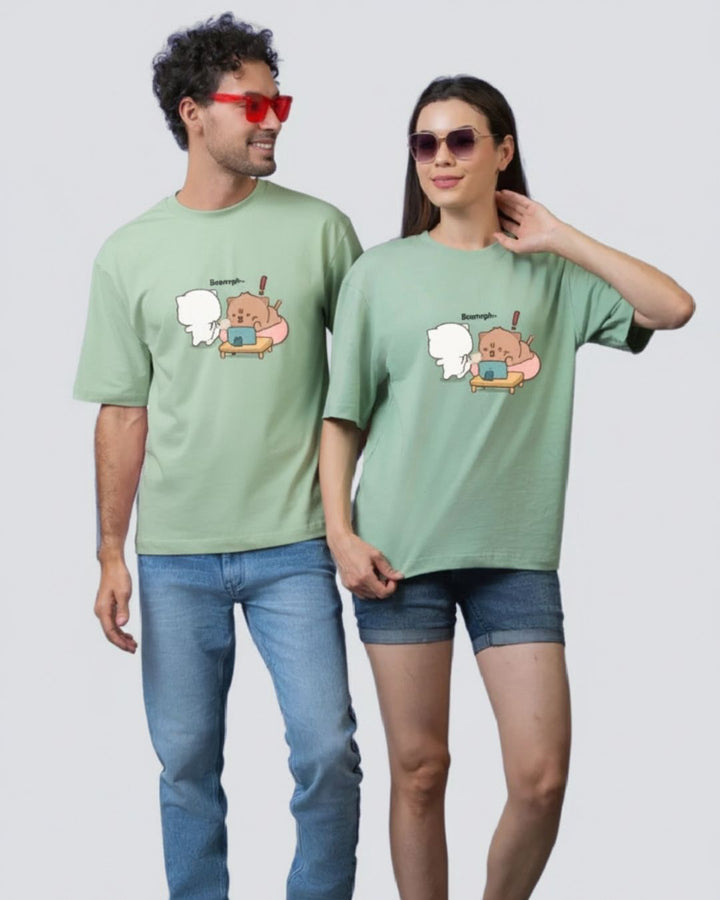 Comical Comfort Pastel Green Oversized Couple T-Shirts (Pack of 2)