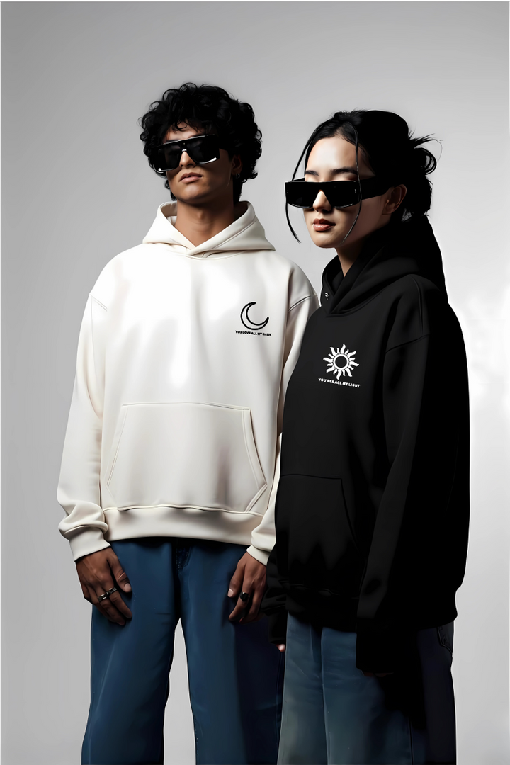Sun Moon Couple Oversized Drop Shoulder Hoodies - Pack of 2