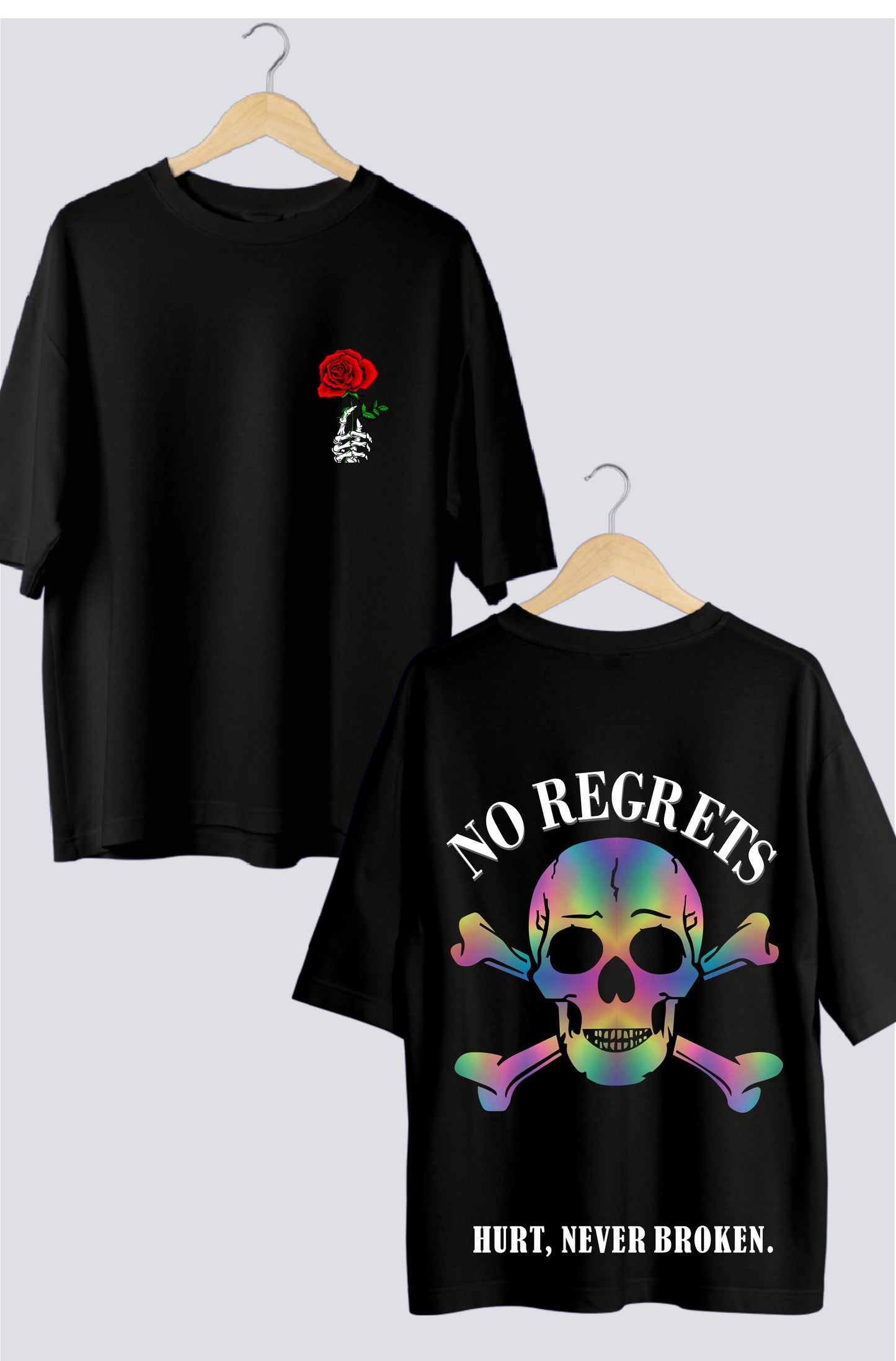 Unisex "No Regrets" Rainbow Print Oversized Unisex Tee