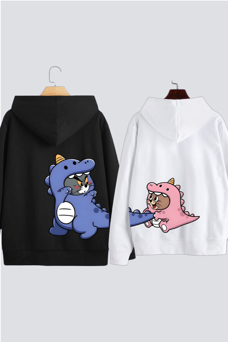 Dino Tom & Jerry Couple Oversized Drop Shoulder Hoodies - Pack of 2 (Back Design)