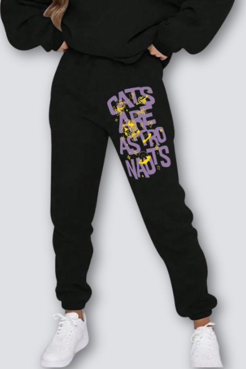 Cosmic Cats Straight Fit Joggers - Black