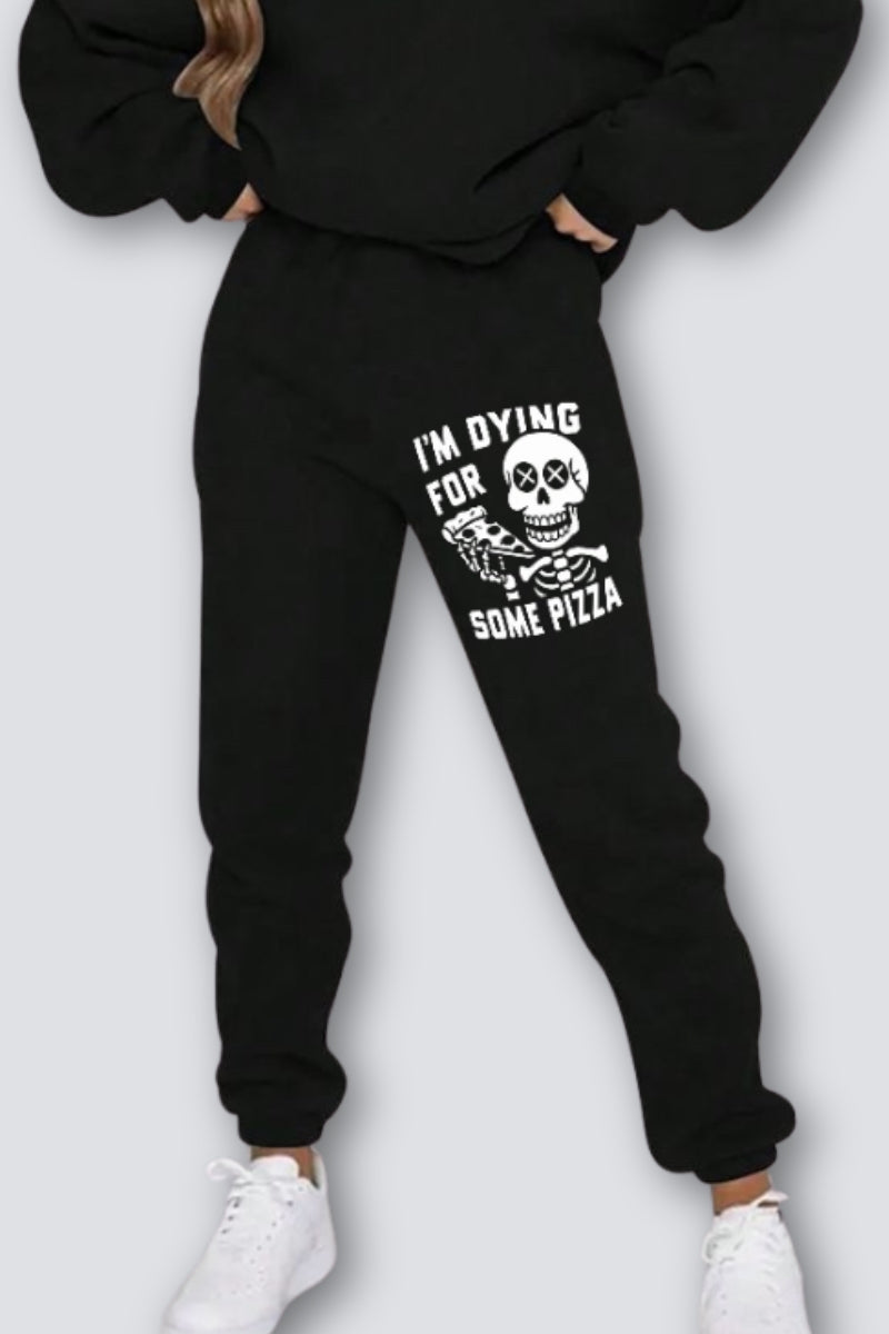 Dying For Pizza Straight Fit Joggers - Black