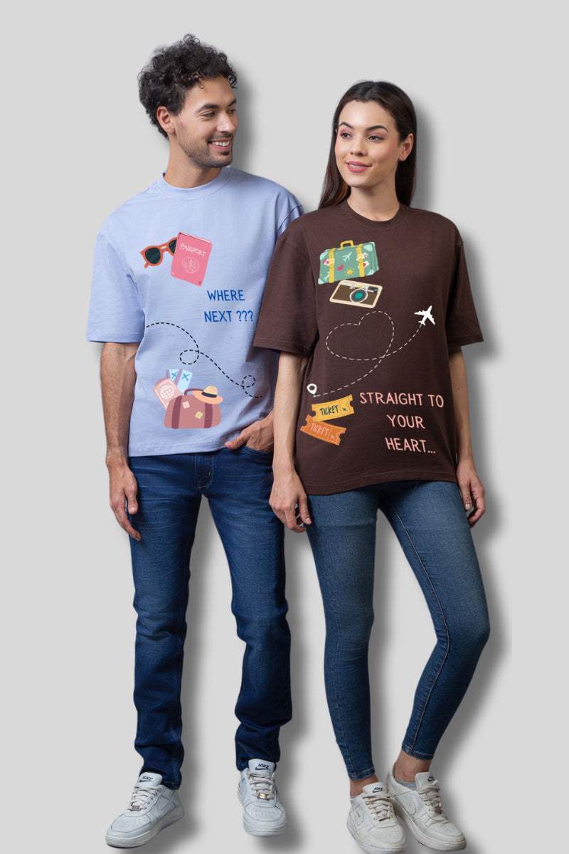 Traveler's Compass Oversized Couple Tees - (Pack of 2)