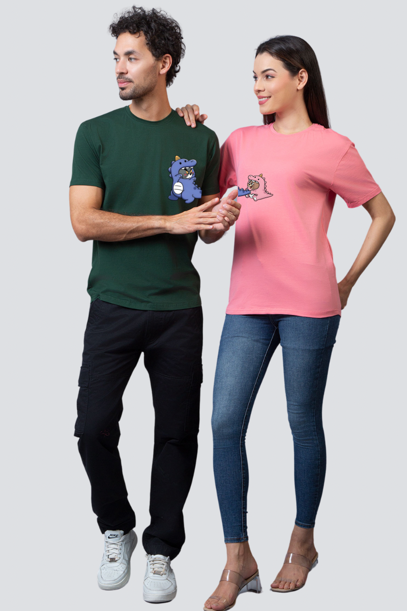 Dino Tom & Jerry Chase Couple Unisex Tees - Pack of 2 (Front Design)