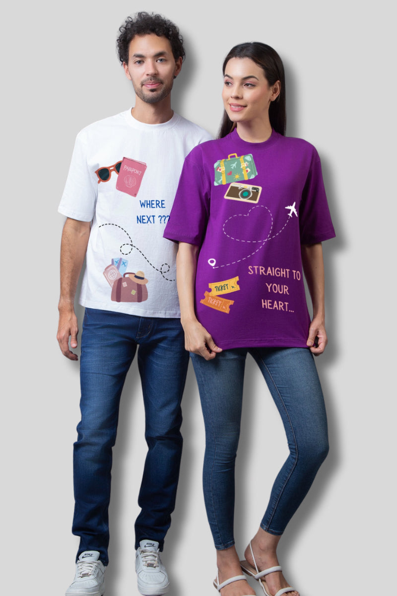 Traveler's Compass Oversized Couple Tees - (Pack of 2)