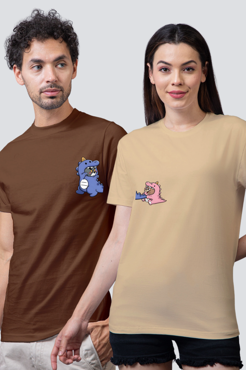 Dino Tom & Jerry Chase Couple Unisex Tees - Pack of 2 (Front Design)