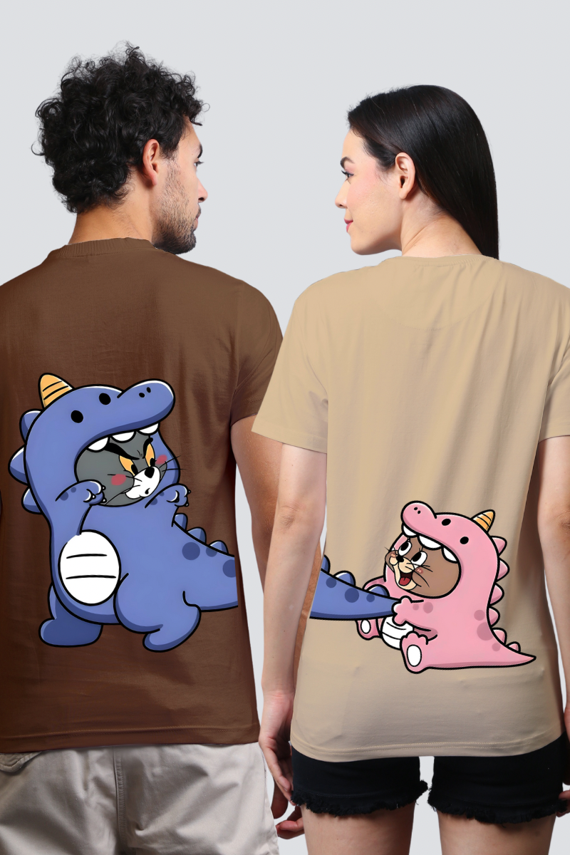 Dino Tom & Jerry Chase Couple Unisex Tees - Pack of 2 (Back Design)