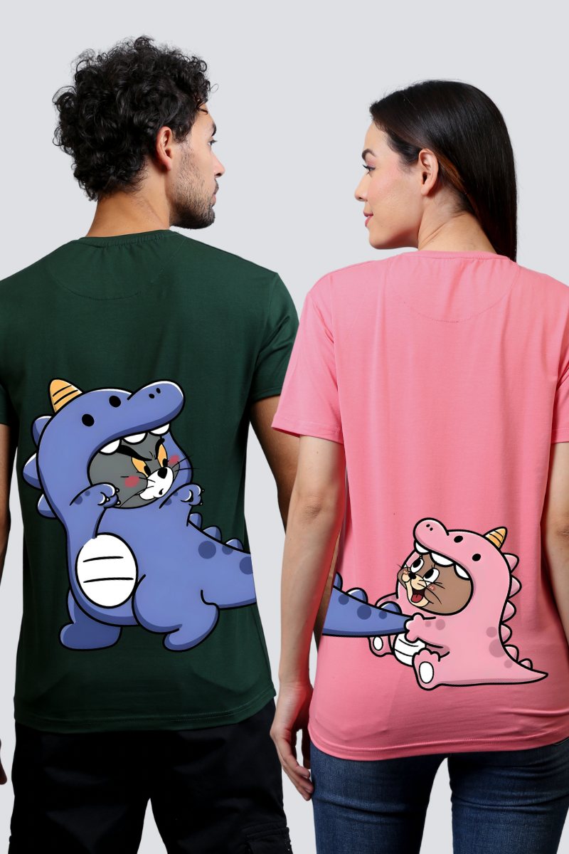 Dino Tom & Jerry Chase Couple Unisex Tees - Pack of 2 (Back Design)