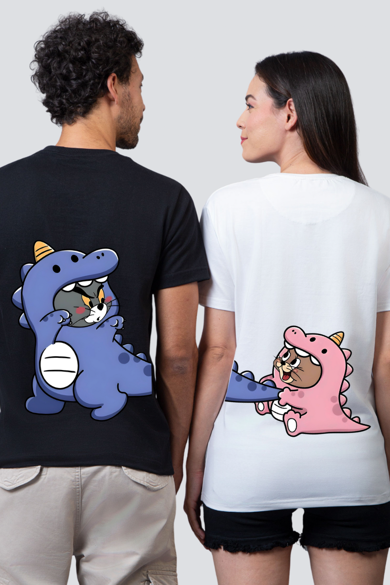 Dino Tom & Jerry Chase Couple Unisex Tees - Pack of 2 (Back Design)