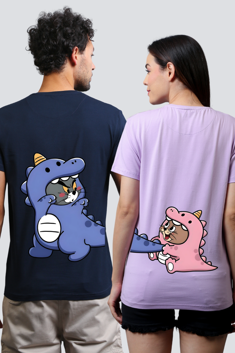 Dino Tom & Jerry Chase Couple Unisex Tees - Pack of 2 (Back Design)