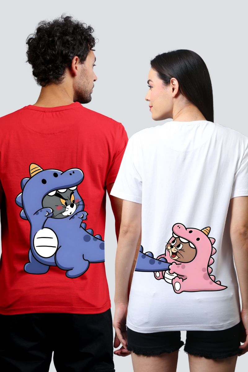 Dino Tom & Jerry Chase Couple Unisex Tees - Pack of 2 (Back Design)