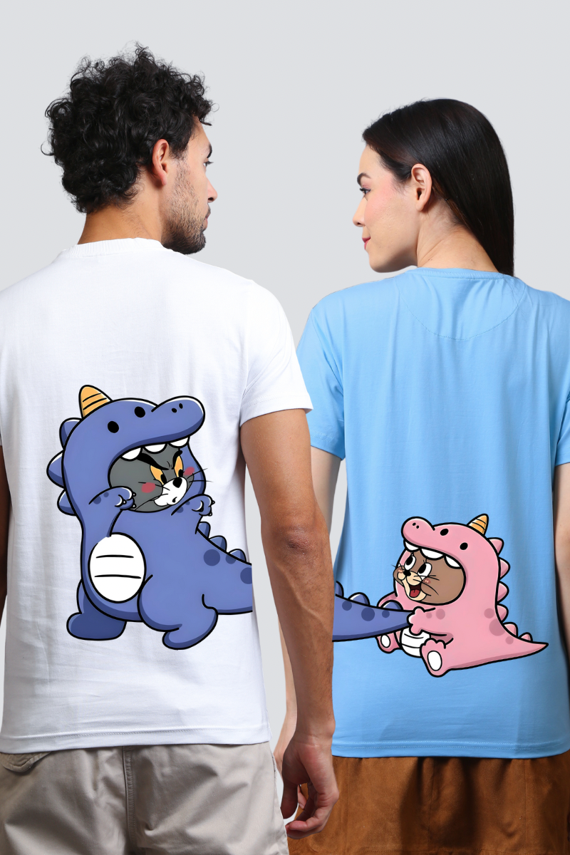 Dino Tom & Jerry Chase Couple Unisex Tees - Pack of 2 (Back Design)