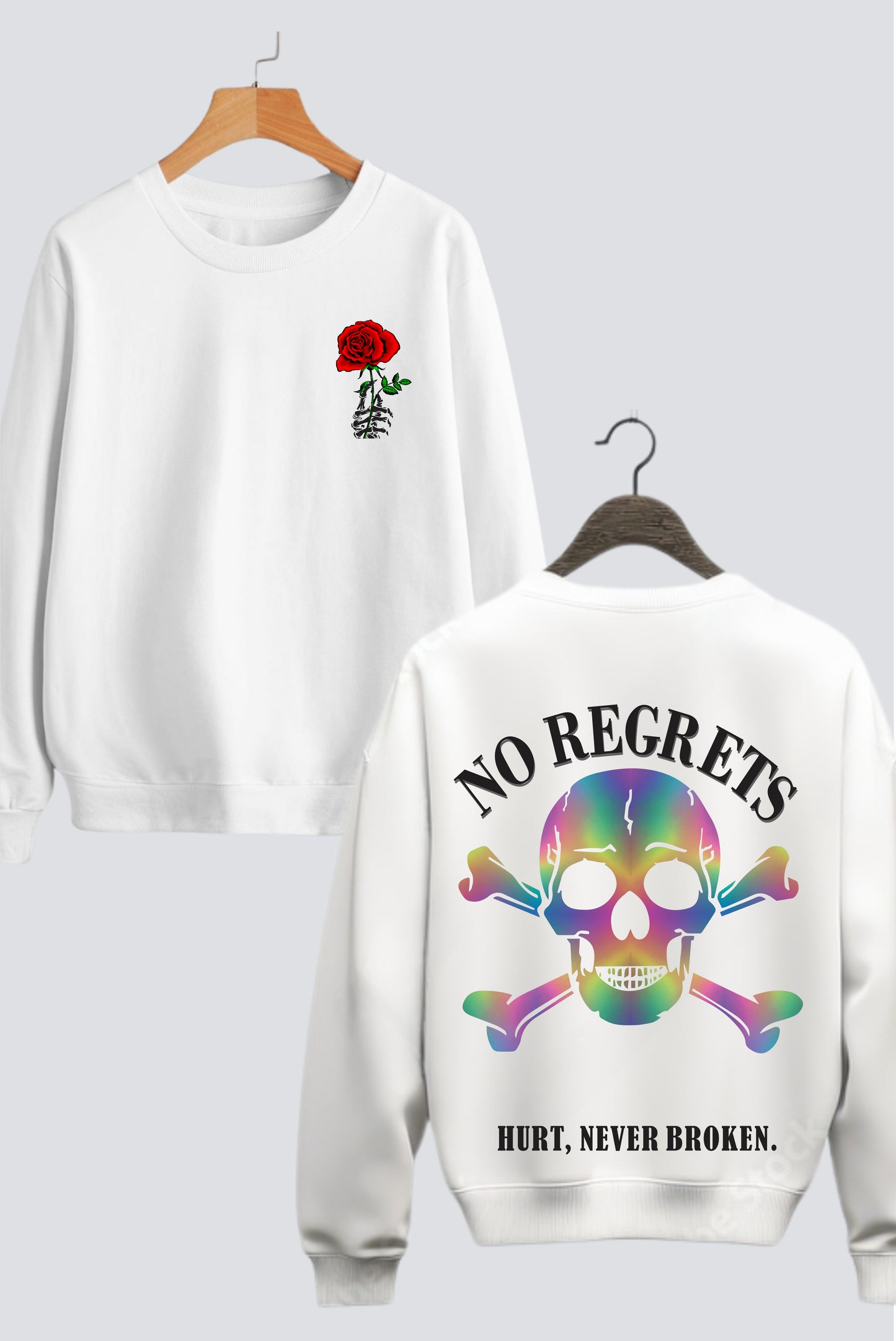 Unisex "No Regrets" Rainbow Print Sweatshirt