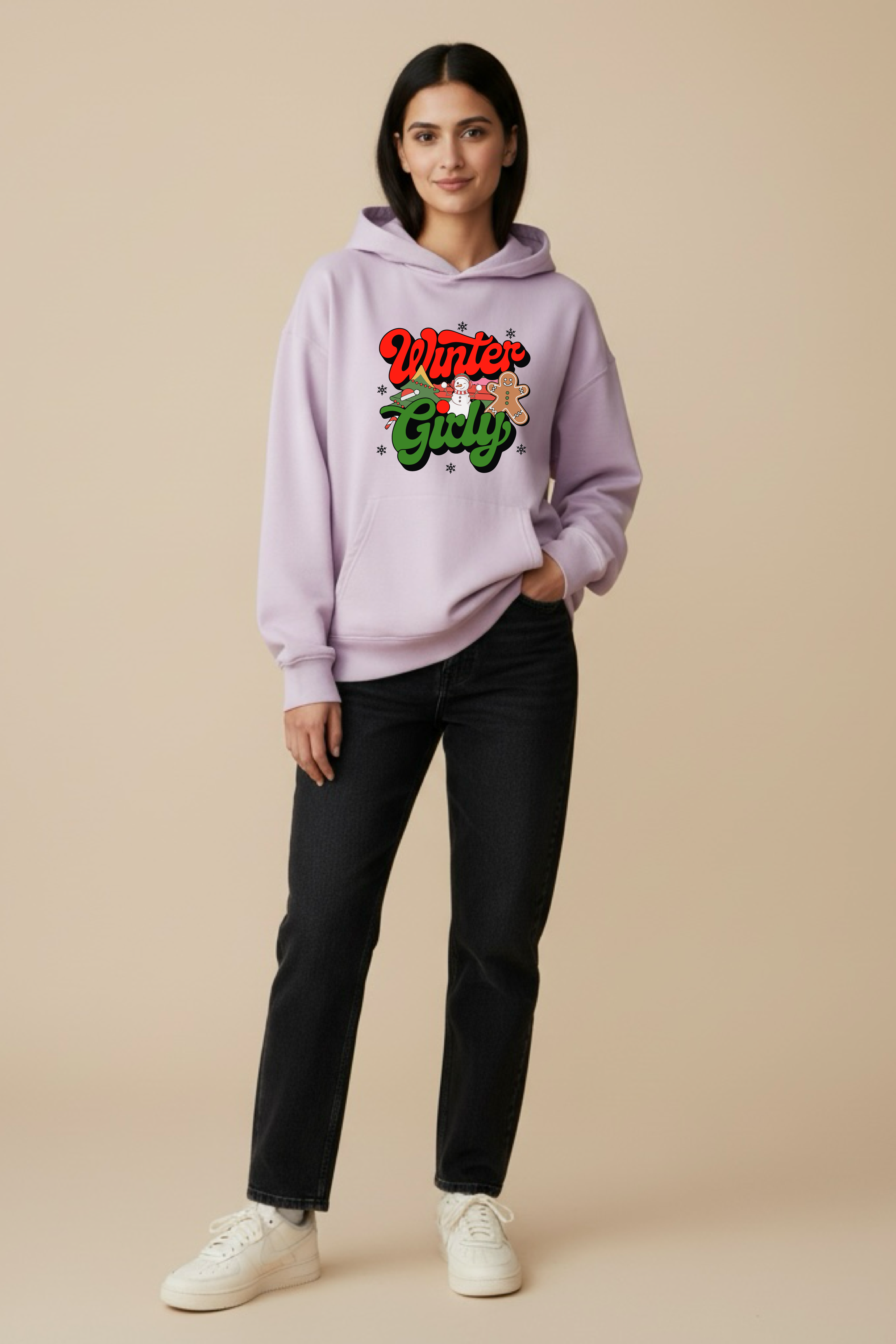 Winter Girly Oversized Drop-shoulder Hoodie