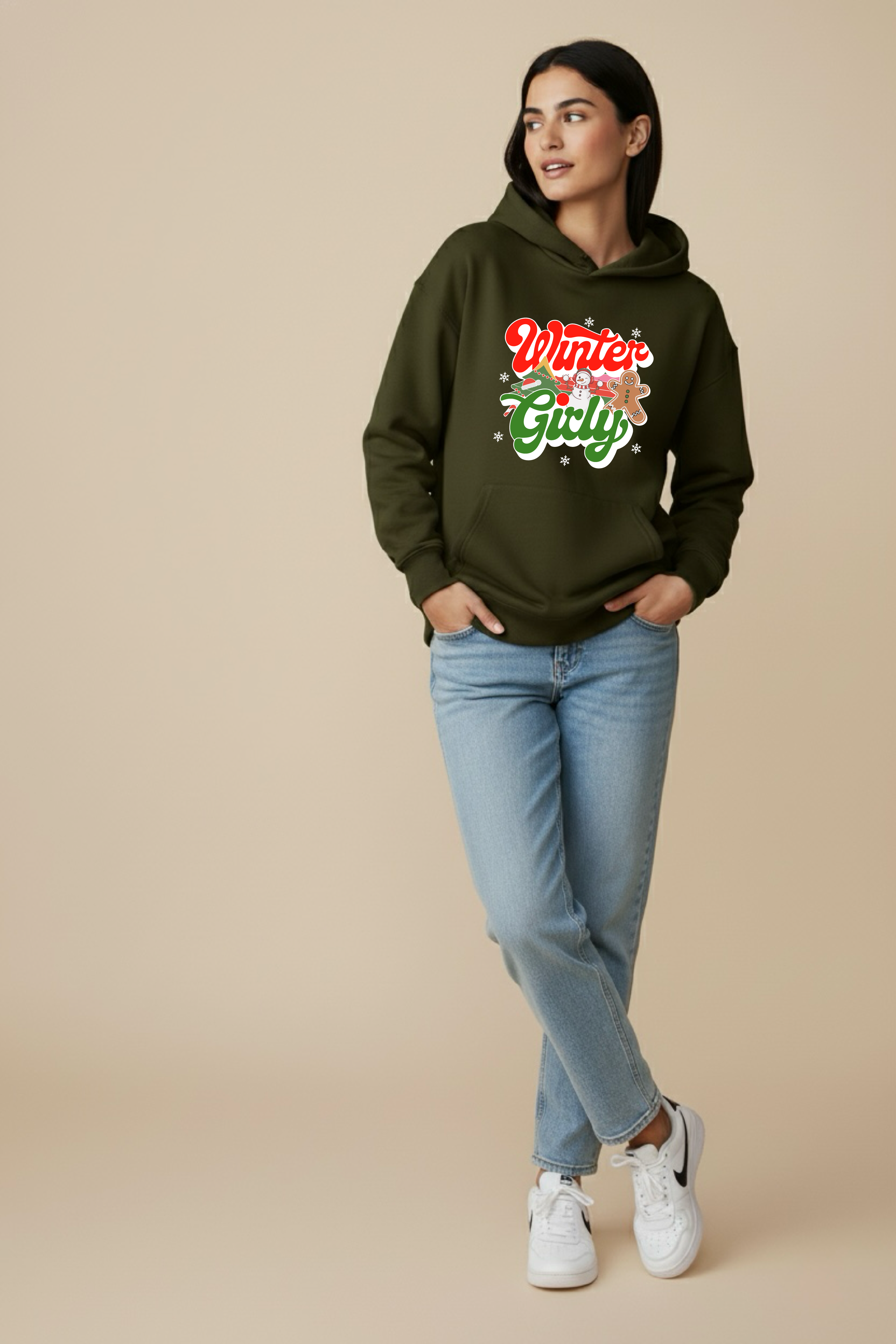 Winter Girly Oversized Drop-shoulder Hoodie