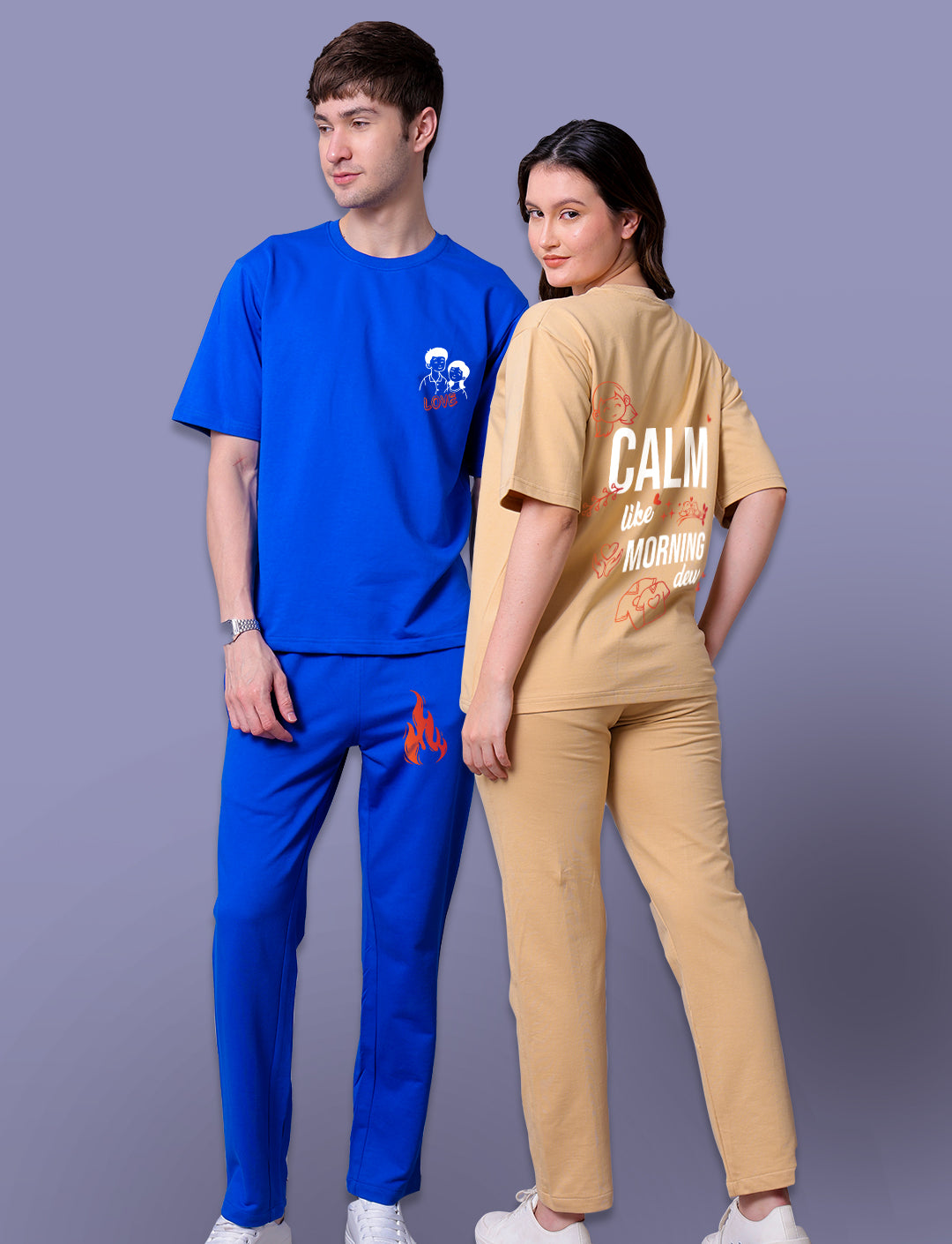 Calm And Fire Couple Co-Ord Set With Joggers (Pack of 2)