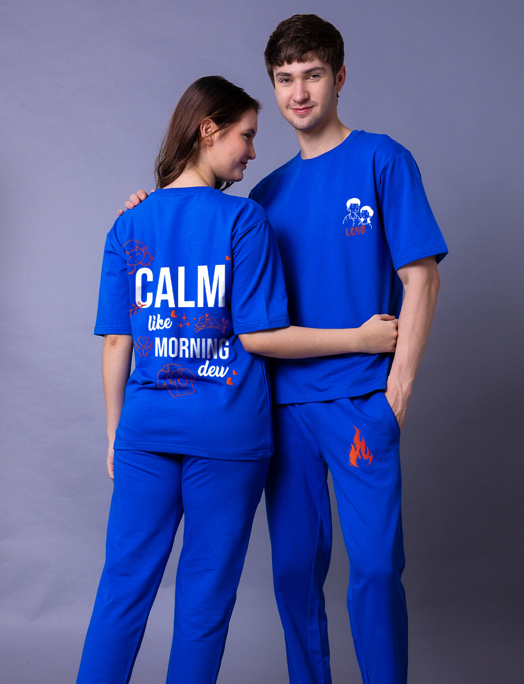 Calm And Fire Couple Co-Ord Set With Joggers (Pack of 2)